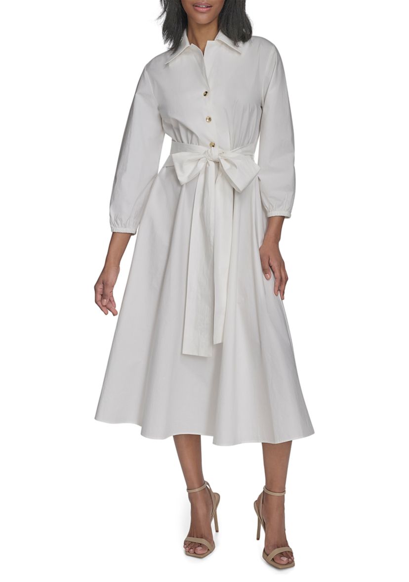 Womens Long Sleeve Collar Neck Solid A-Line Dress