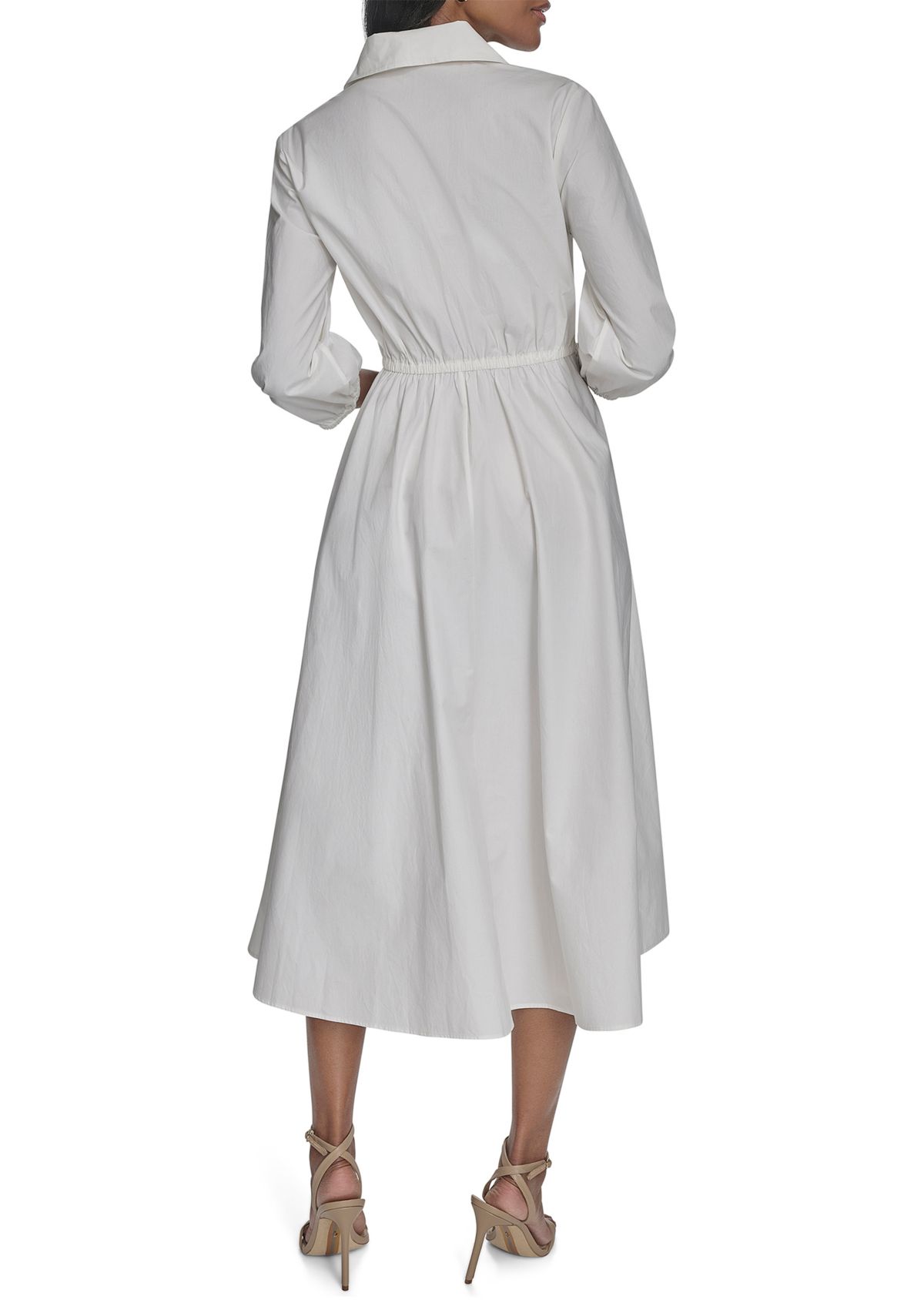 Womens Long Sleeve Collar Neck Solid A-Line Dress