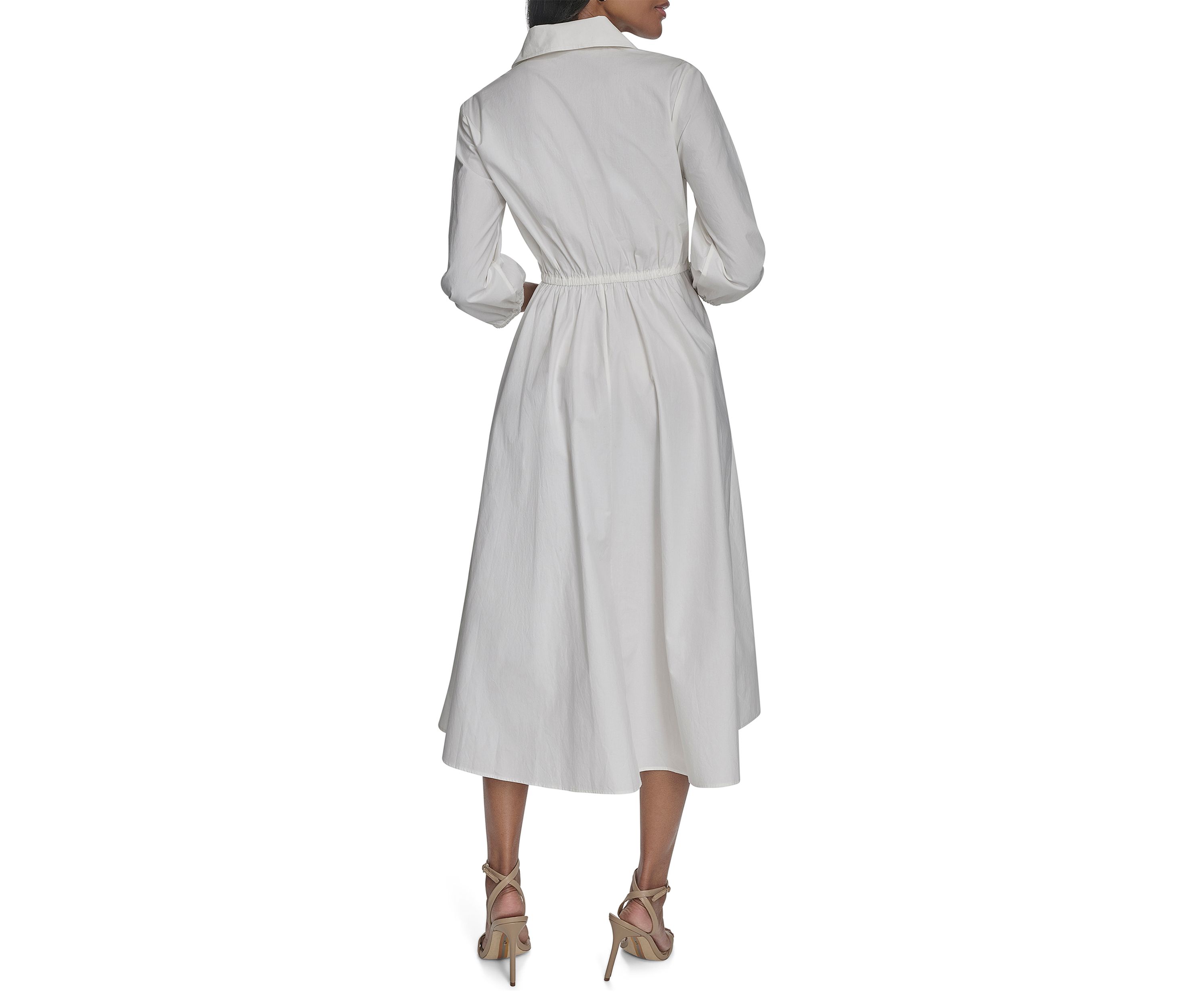 Womens Long Sleeve Collar Neck Solid A-Line Dress