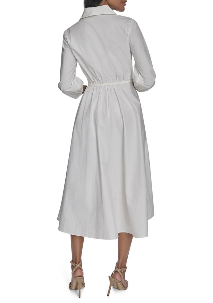 Womens Long Sleeve Collar Neck Solid A-Line Dress