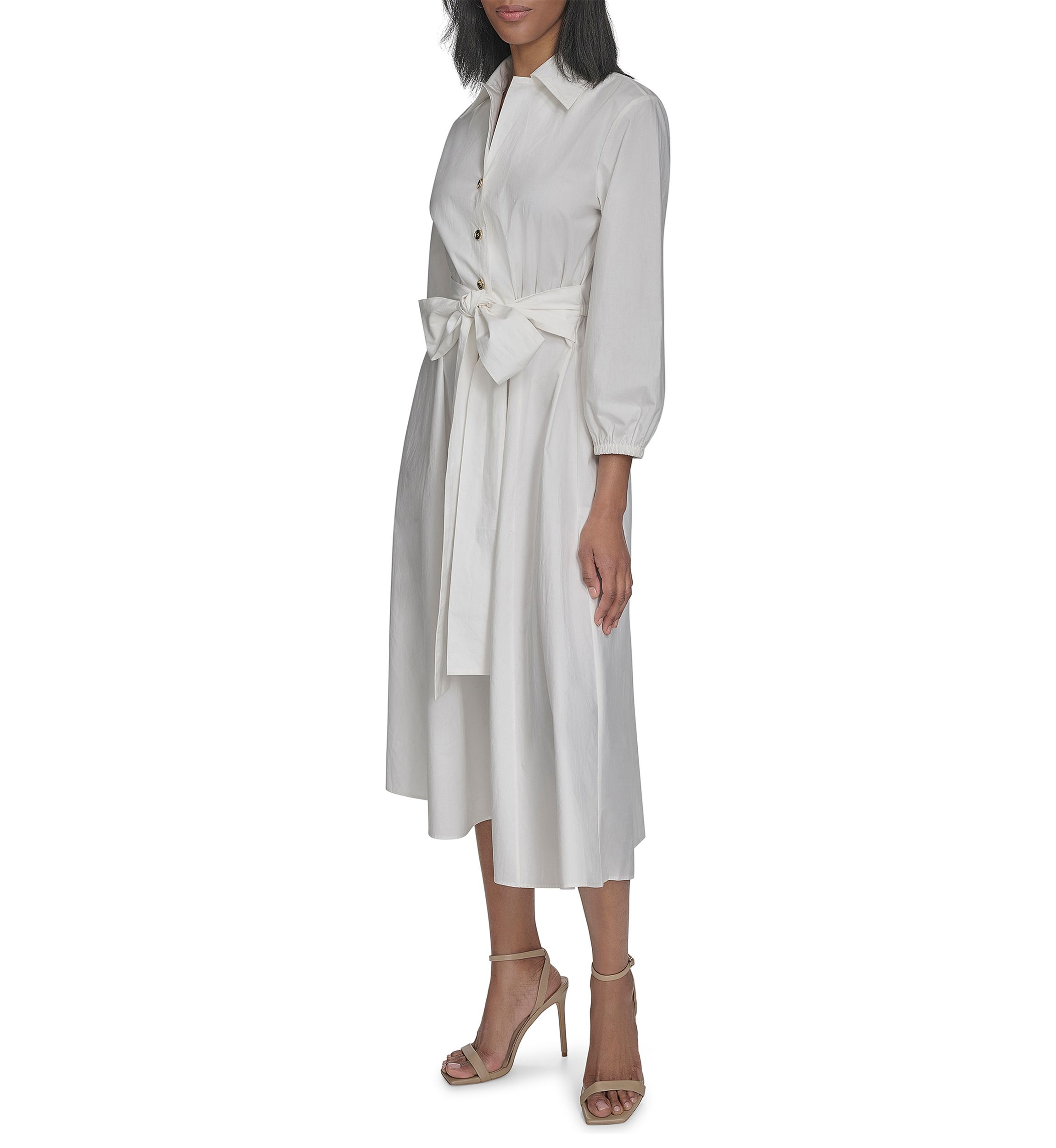 Womens Long Sleeve Collar Neck Solid A-Line Dress