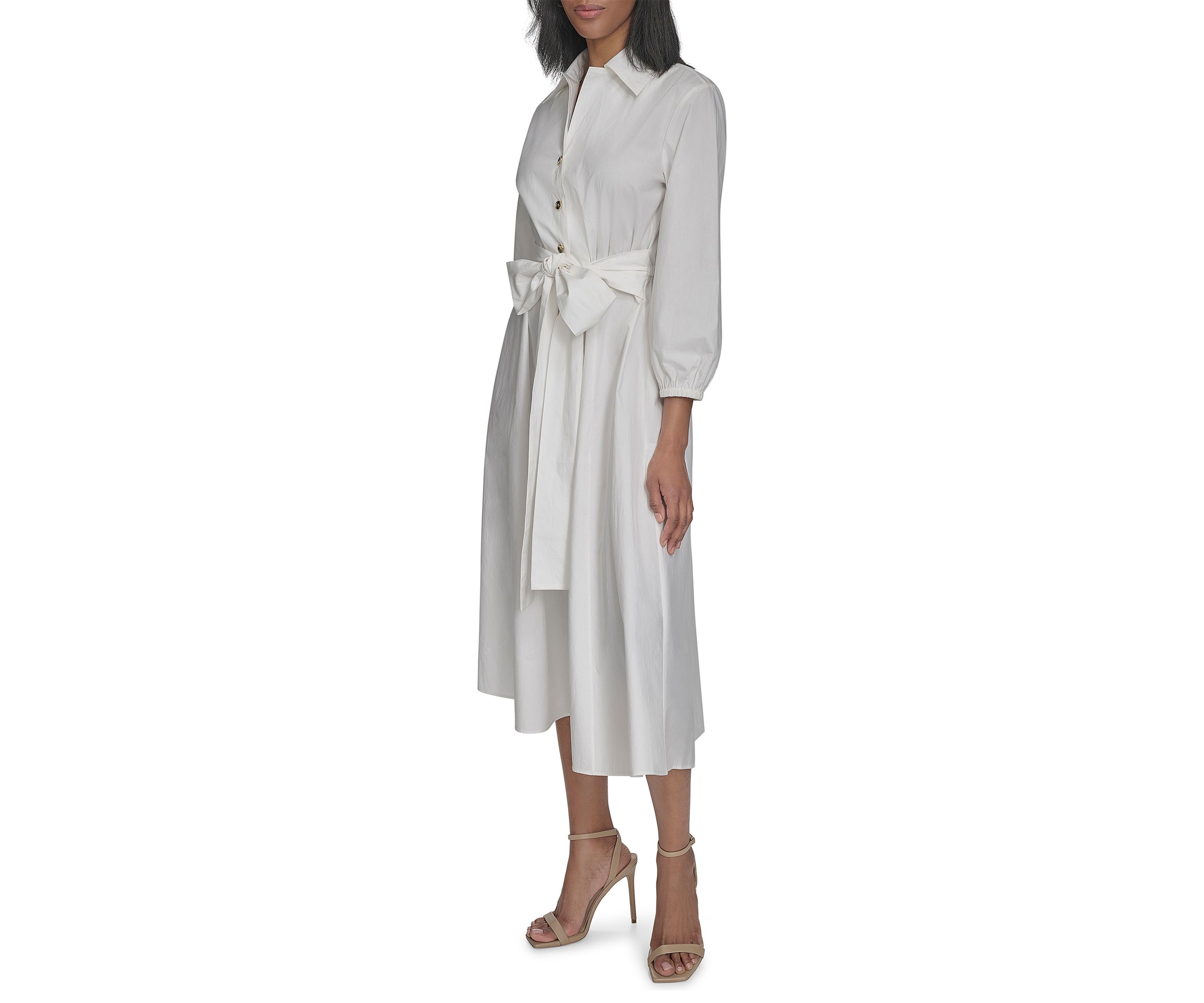 Womens Long Sleeve Collar Neck Solid A-Line Dress