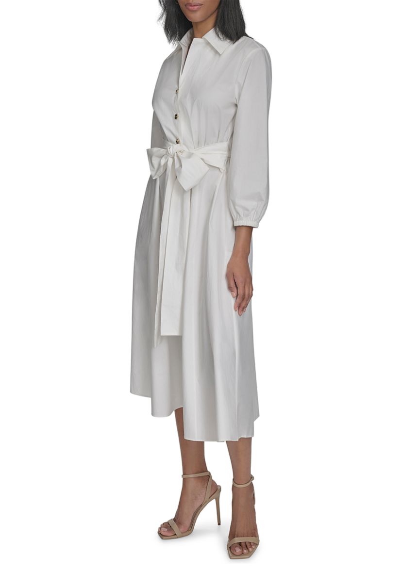 Womens Long Sleeve Collar Neck Solid A-Line Dress