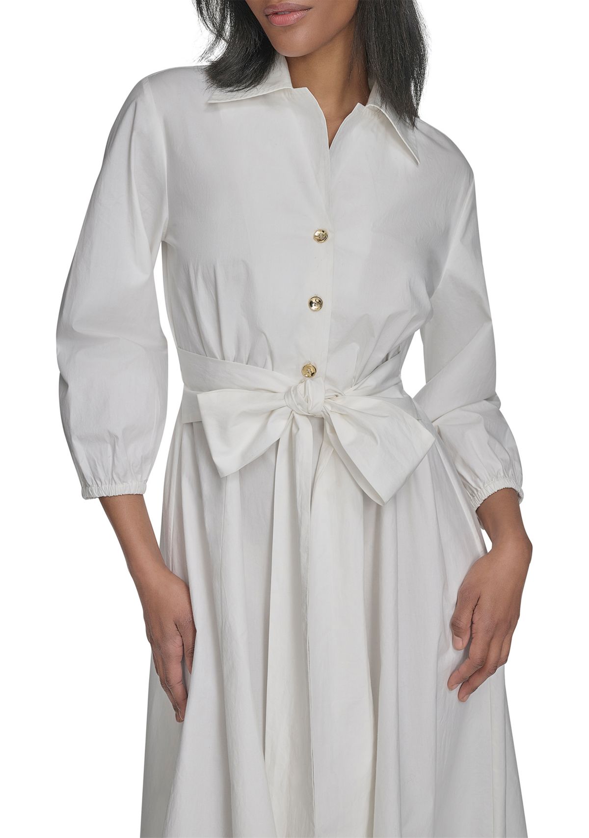 Womens Long Sleeve Collar Neck Solid A-Line Dress