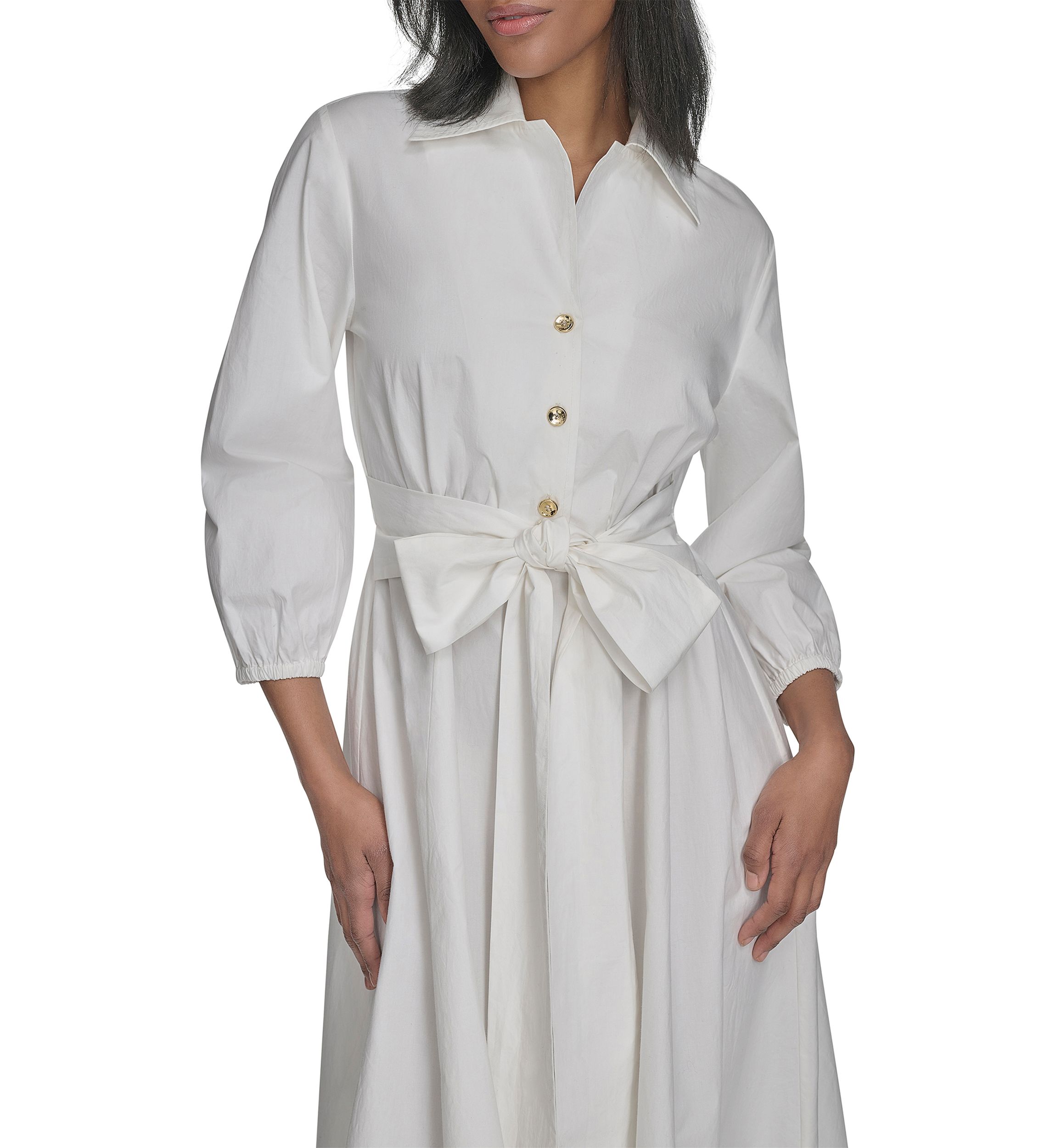 Womens Long Sleeve Collar Neck Solid A-Line Dress