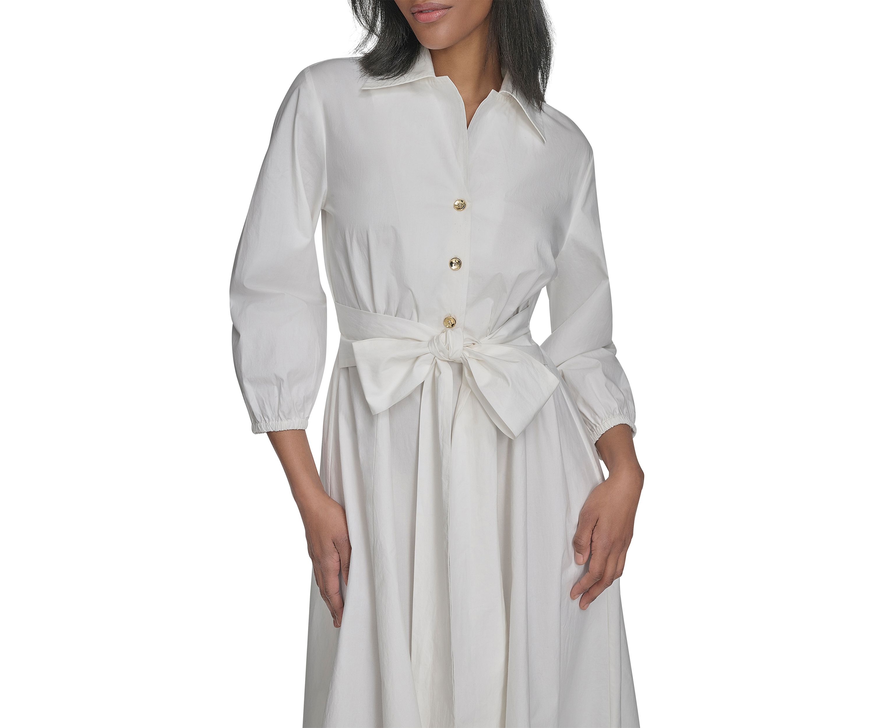 Womens Long Sleeve Collar Neck Solid A-Line Dress