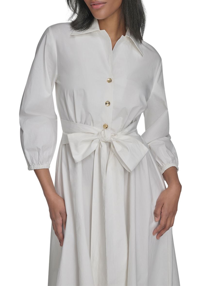 Womens Long Sleeve Collar Neck Solid A-Line Dress