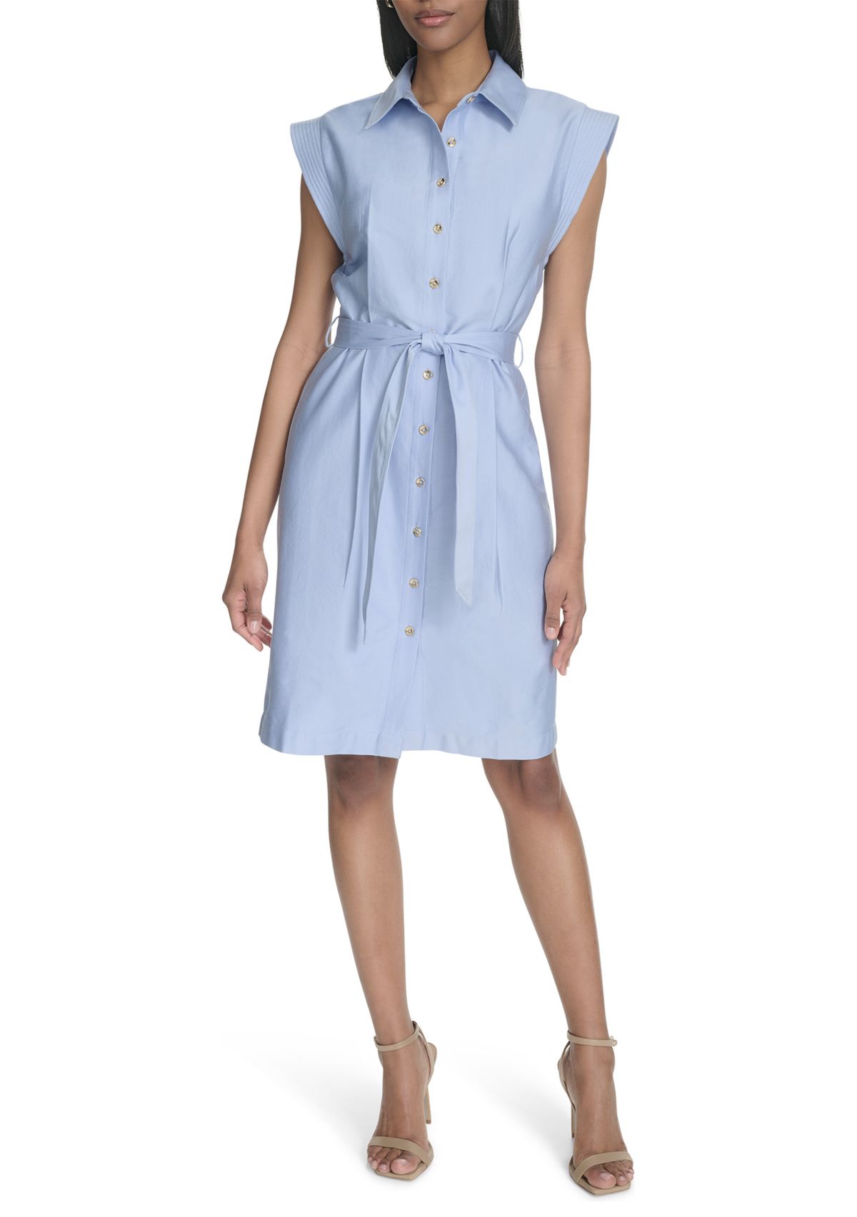 Womens Short Sleeve Collar Neck Solid A-Line Dress