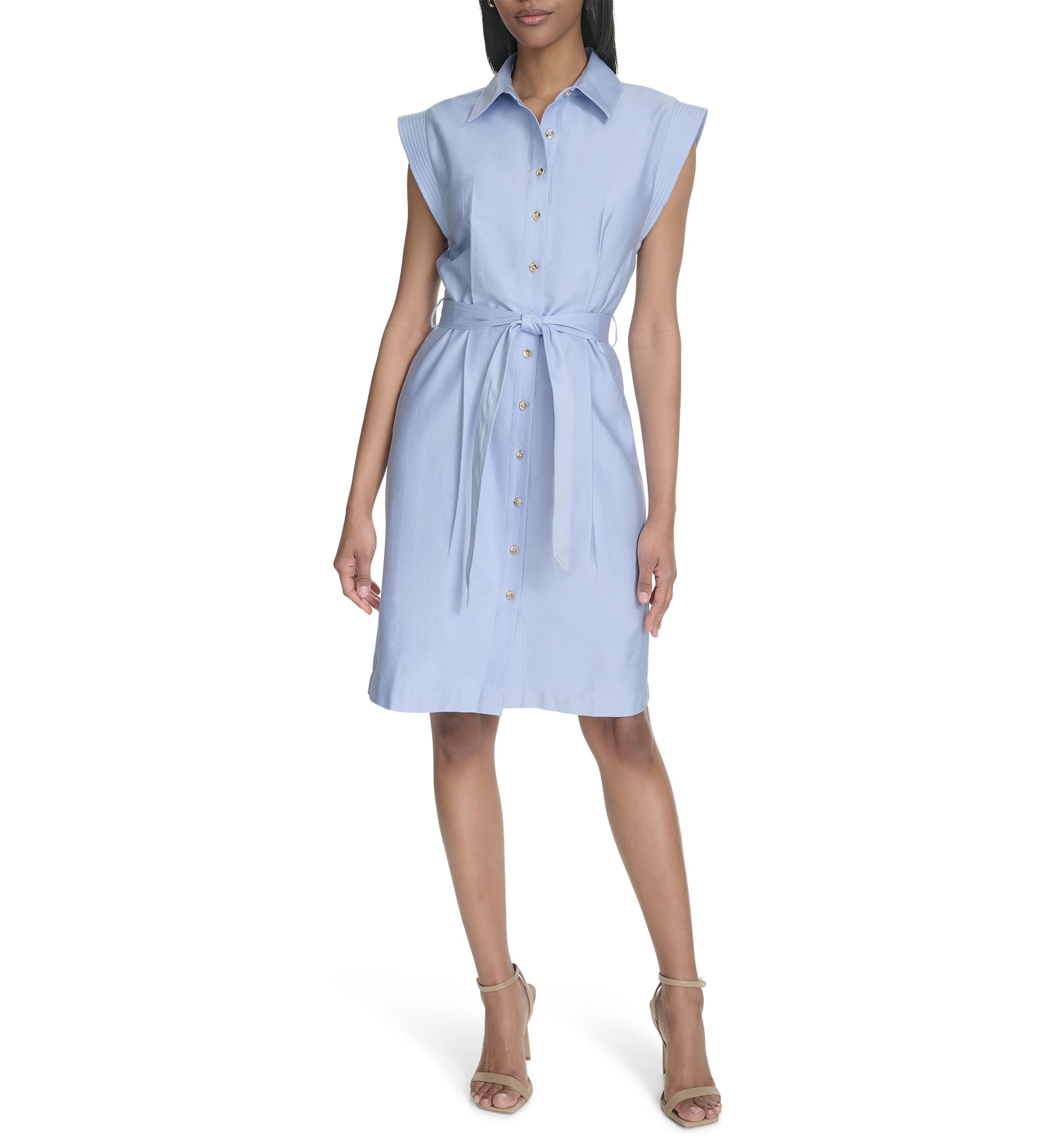 Womens Short Sleeve Collar Neck Solid A-Line Dress