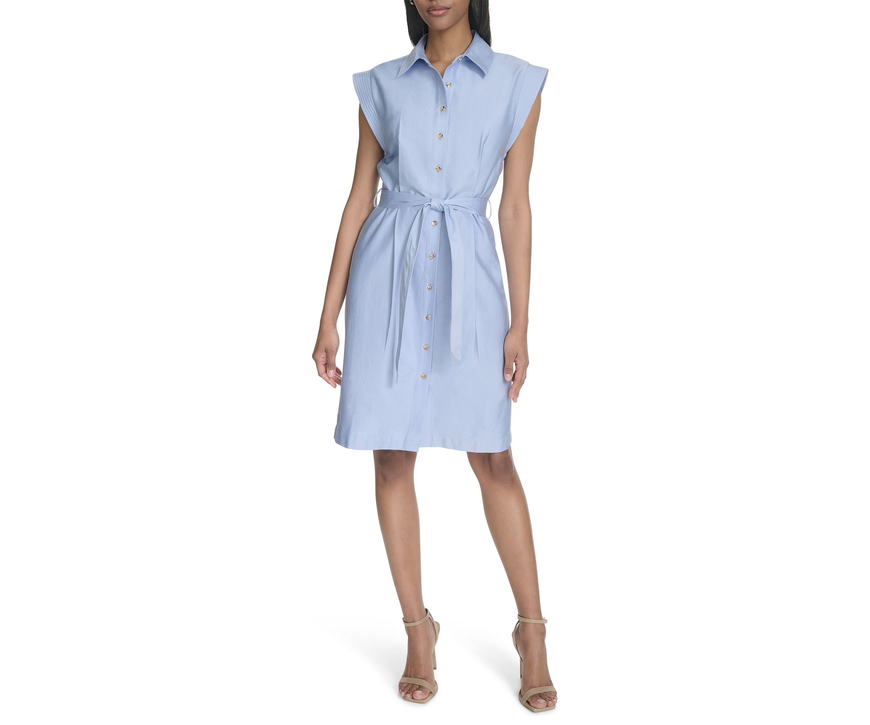 Womens Short Sleeve Collar Neck Solid A-Line Dress