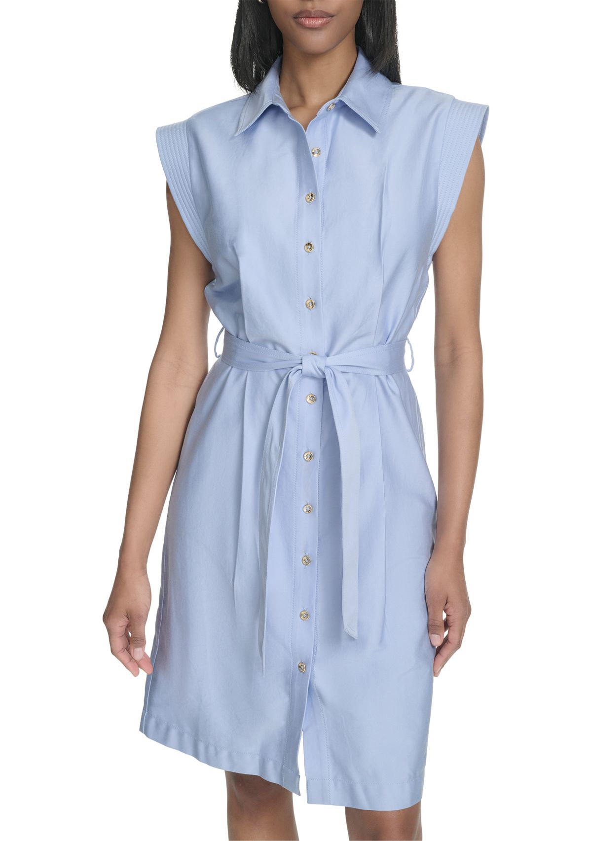 Womens Short Sleeve Collar Neck Solid A-Line Dress