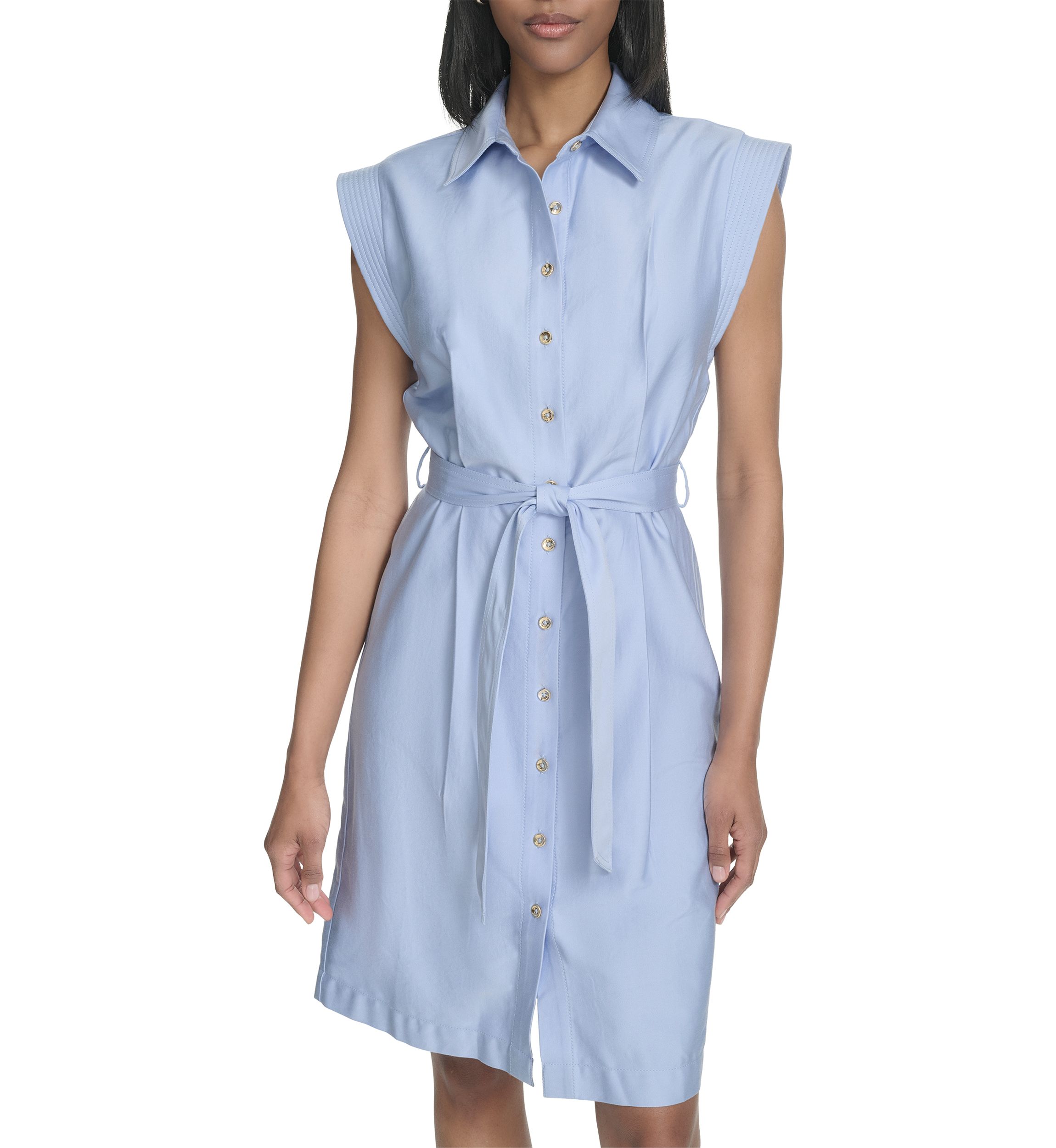 Womens Short Sleeve Collar Neck Solid A-Line Dress