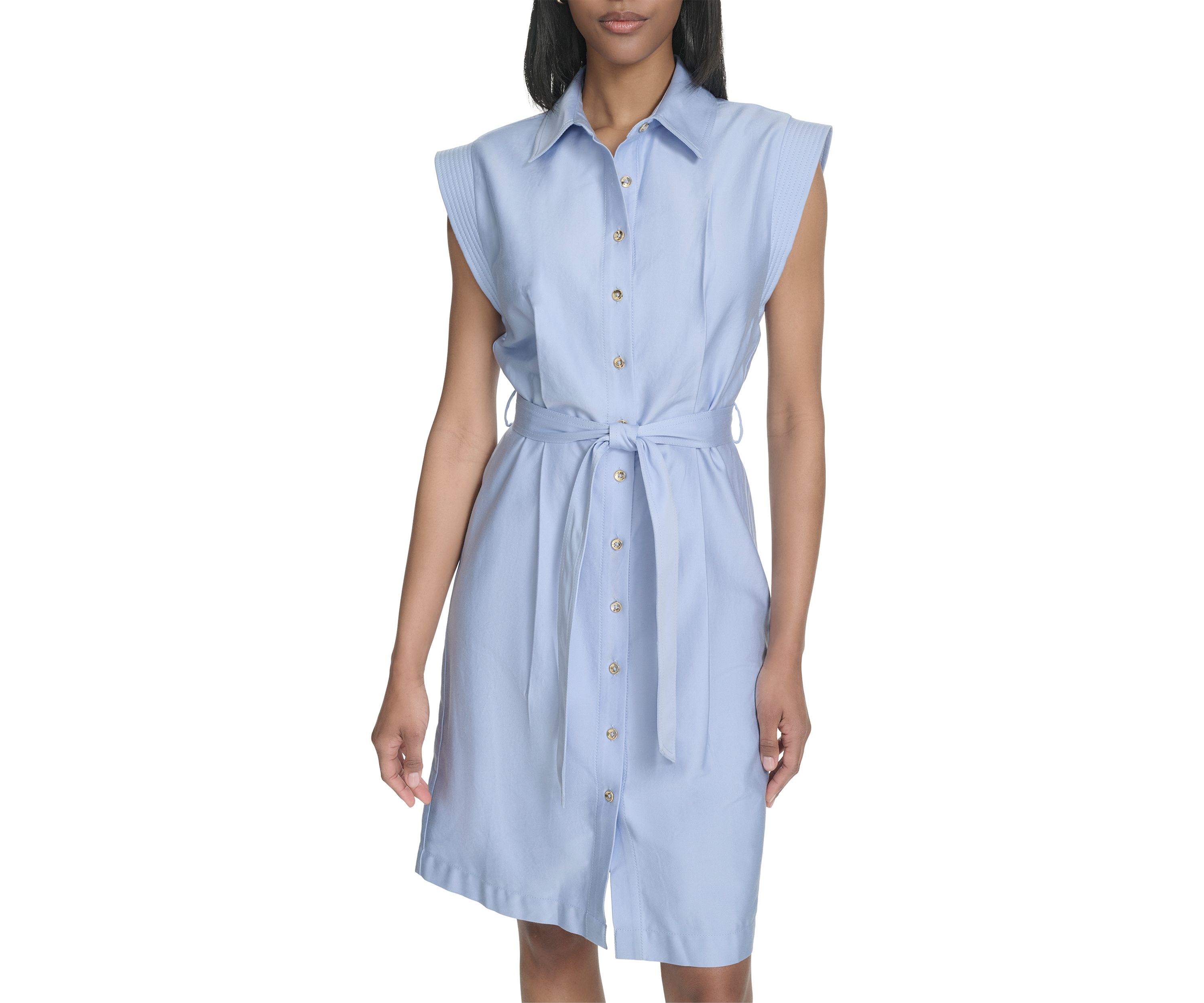 Womens Short Sleeve Collar Neck Solid A-Line Dress