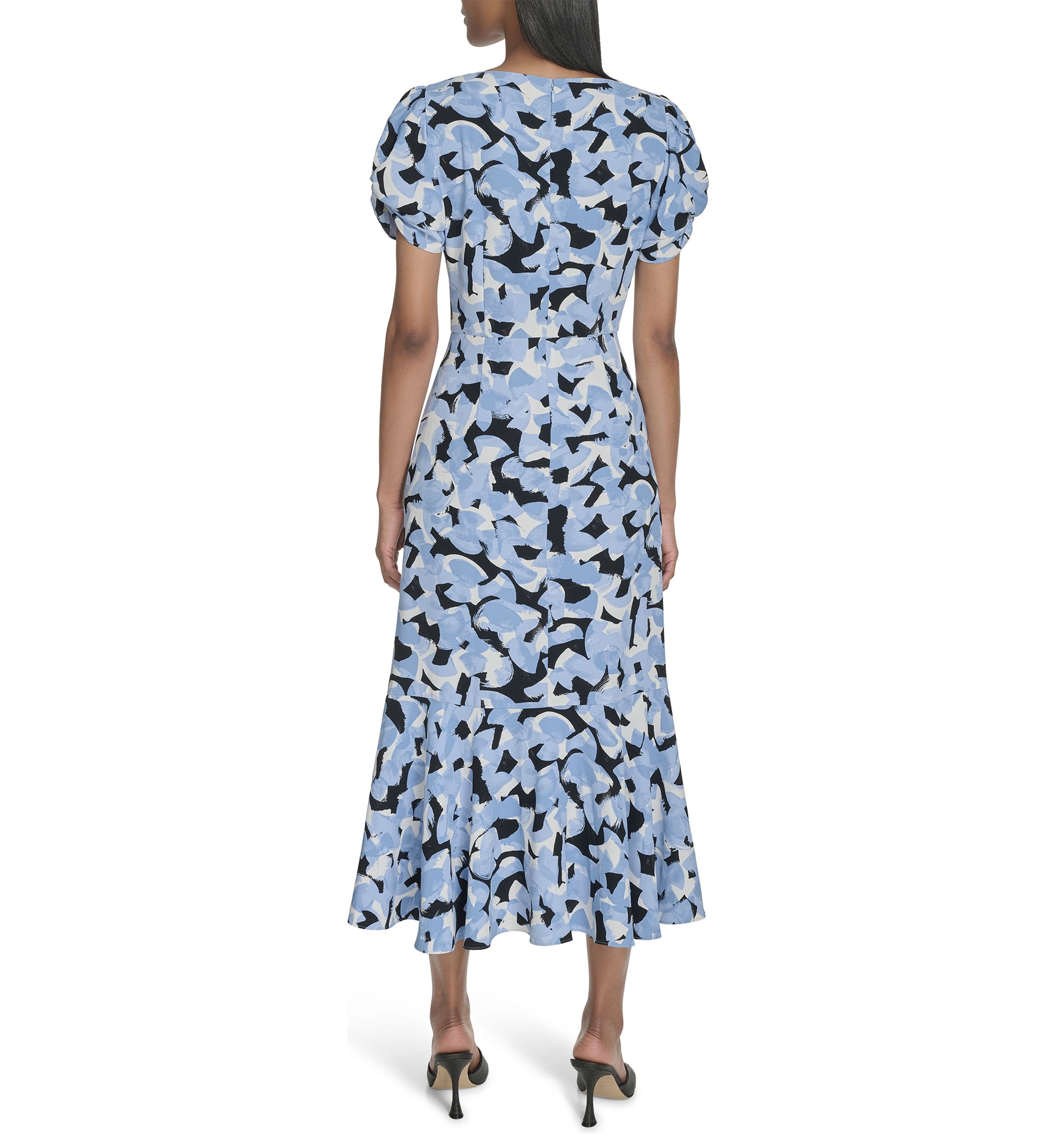 Womens Short Sleeve V-Neck Floral Print A-Line Dress