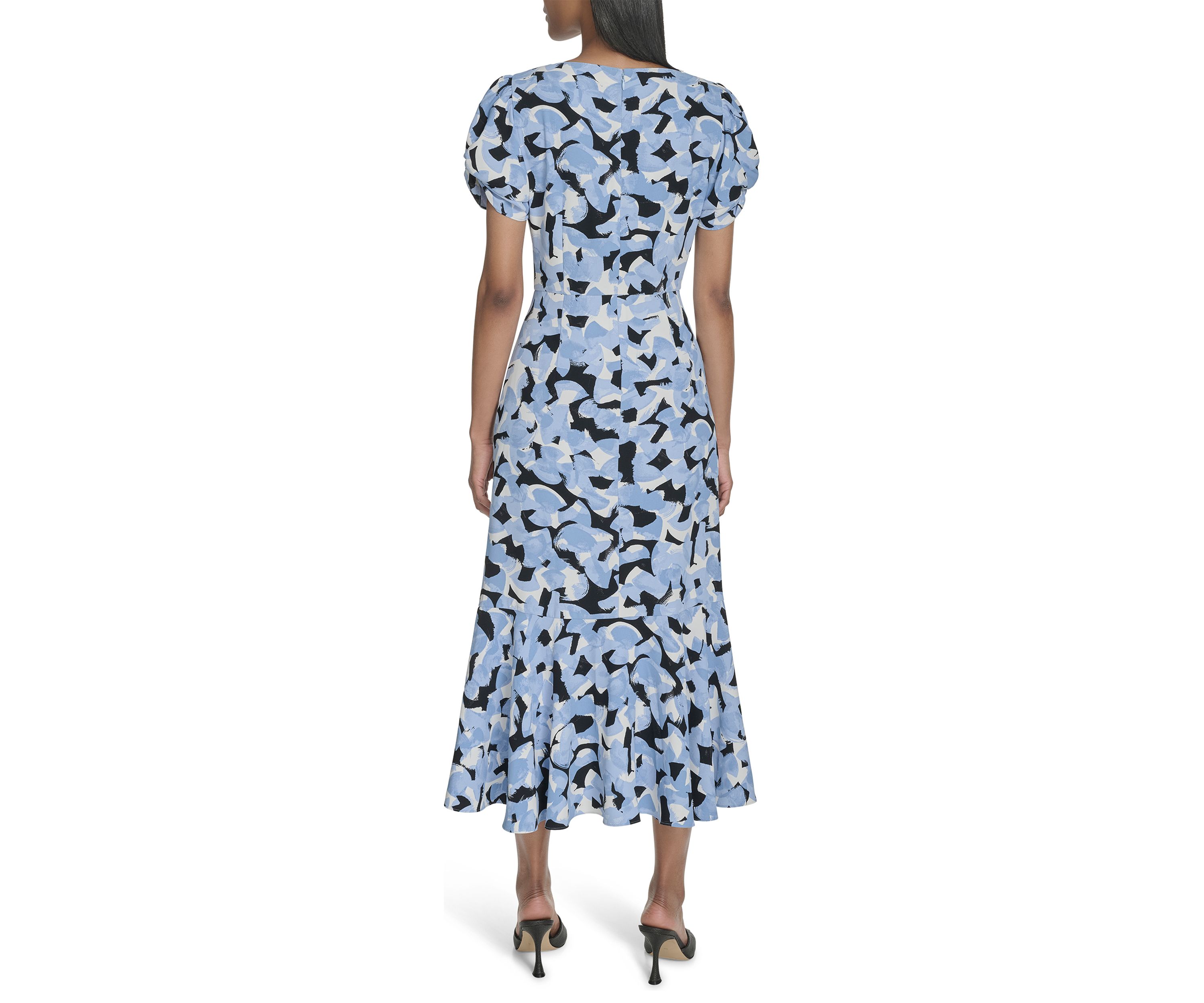 Womens Short Sleeve V-Neck Floral Print A-Line Dress