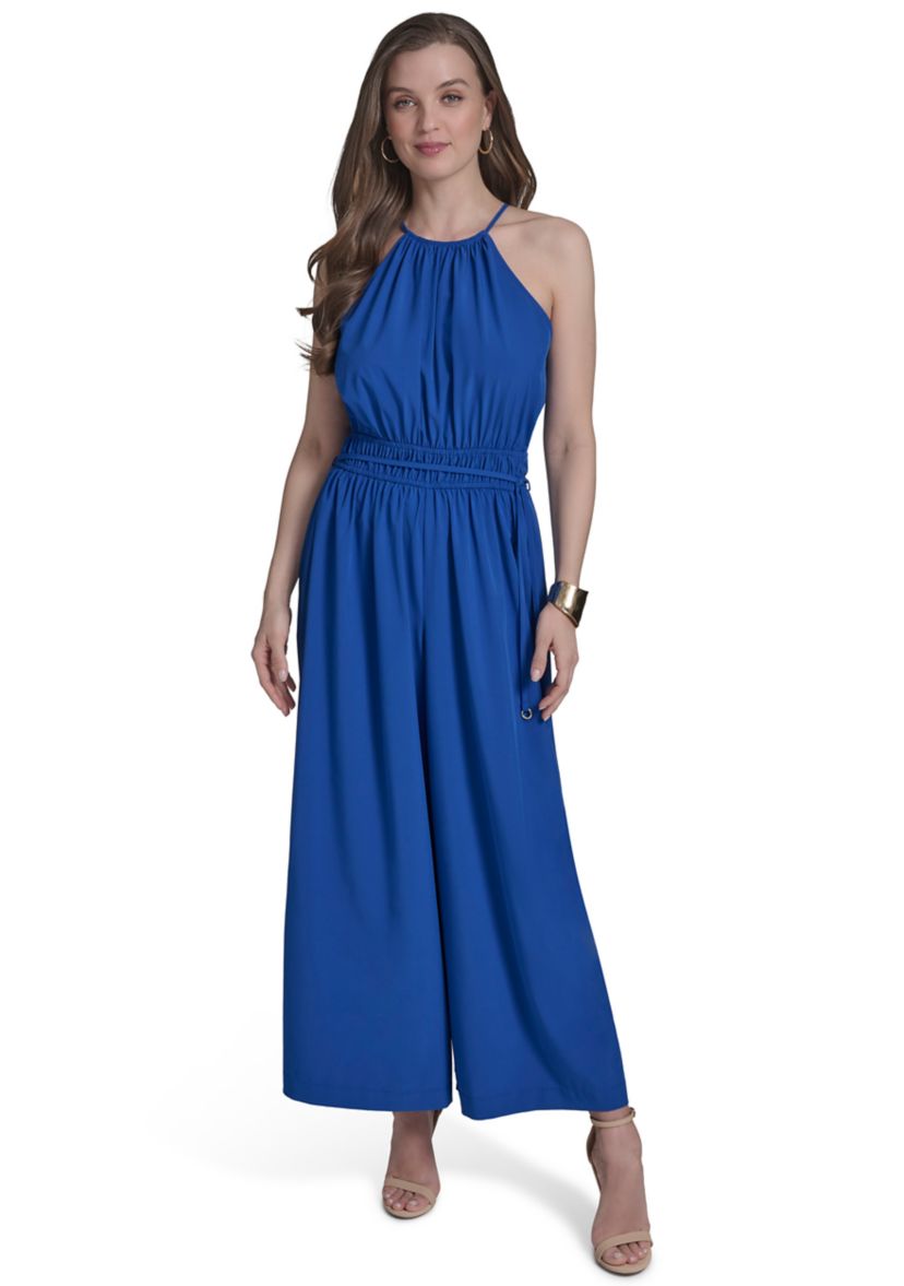 Womens Tie Back Halter Flare Jumpsuit
