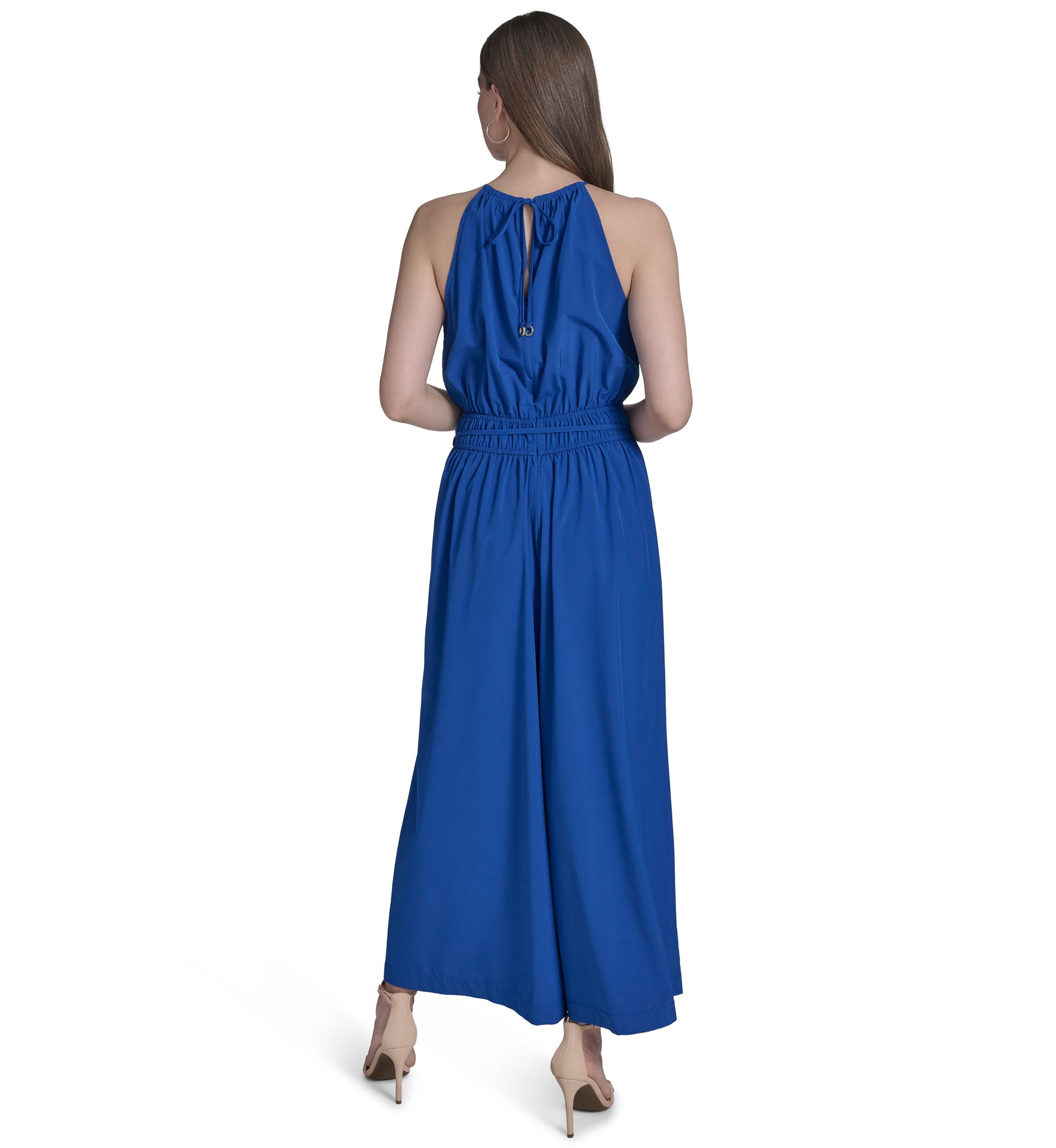 Womens Tie Back Halter Flare Jumpsuit