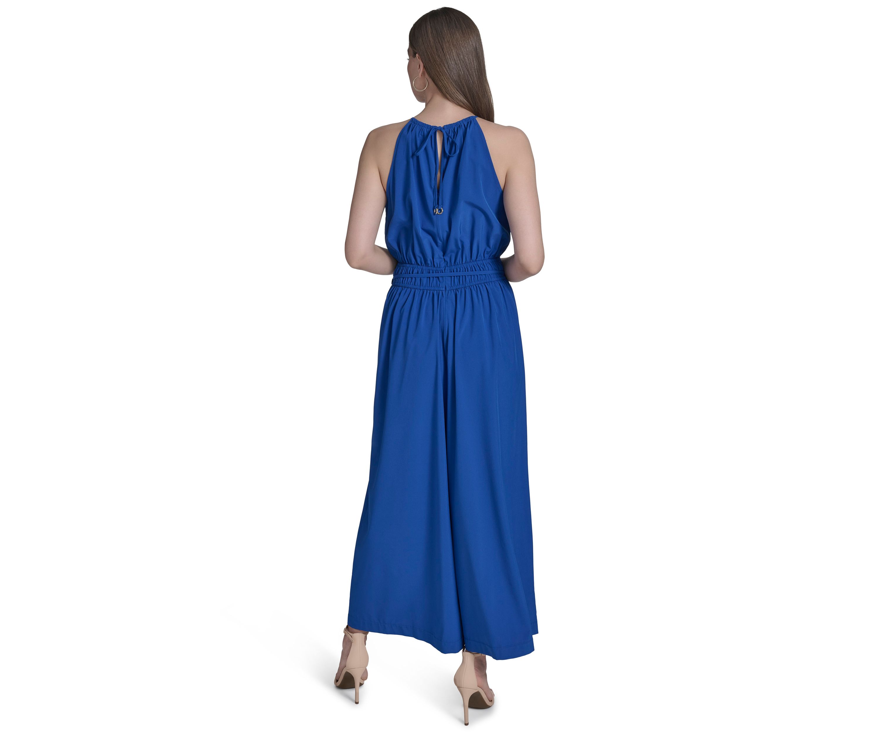 Womens Tie Back Halter Flare Jumpsuit