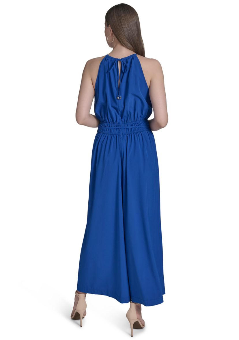 Womens Tie Back Halter Flare Jumpsuit