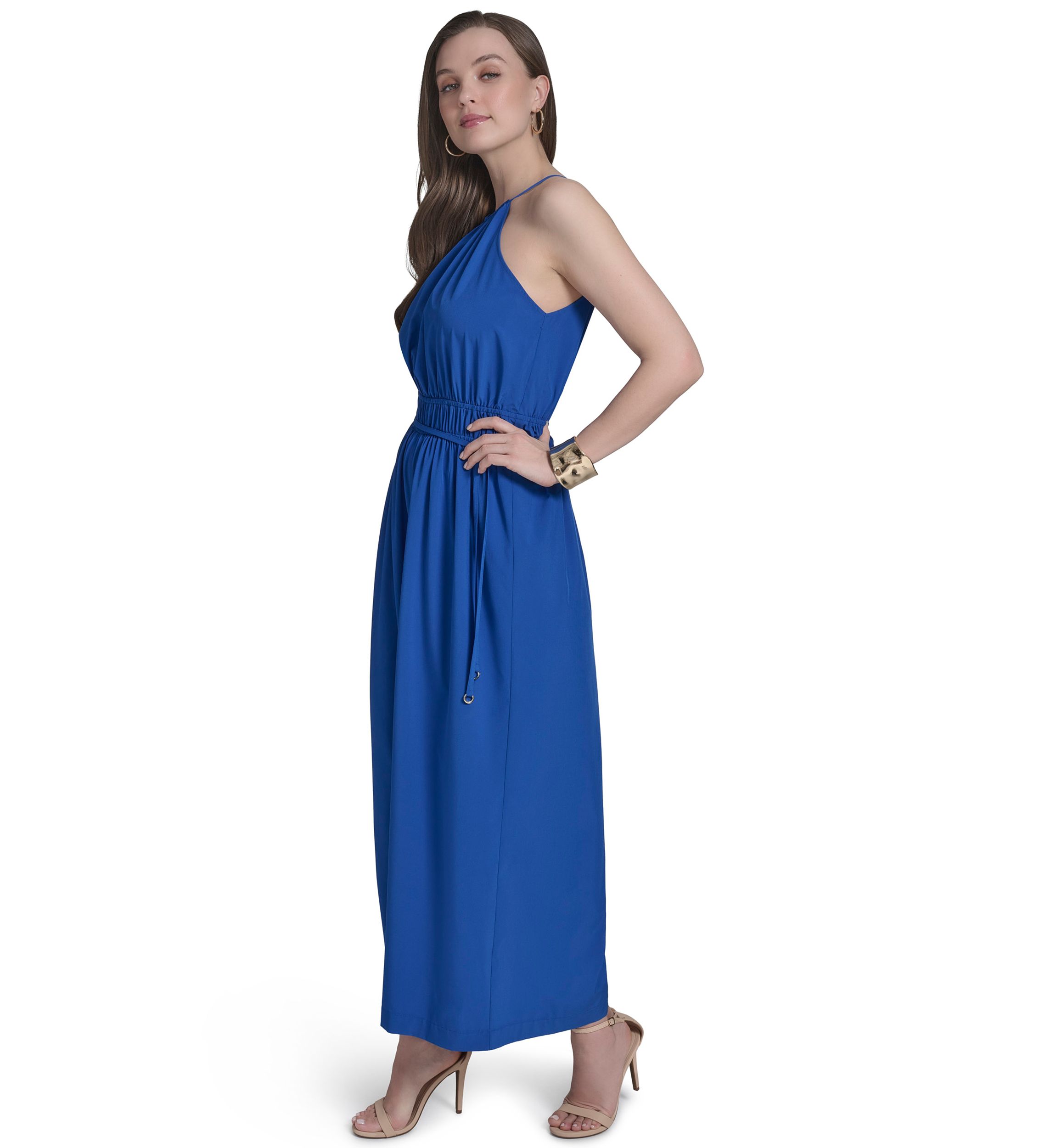 Womens Tie Back Halter Flare Jumpsuit