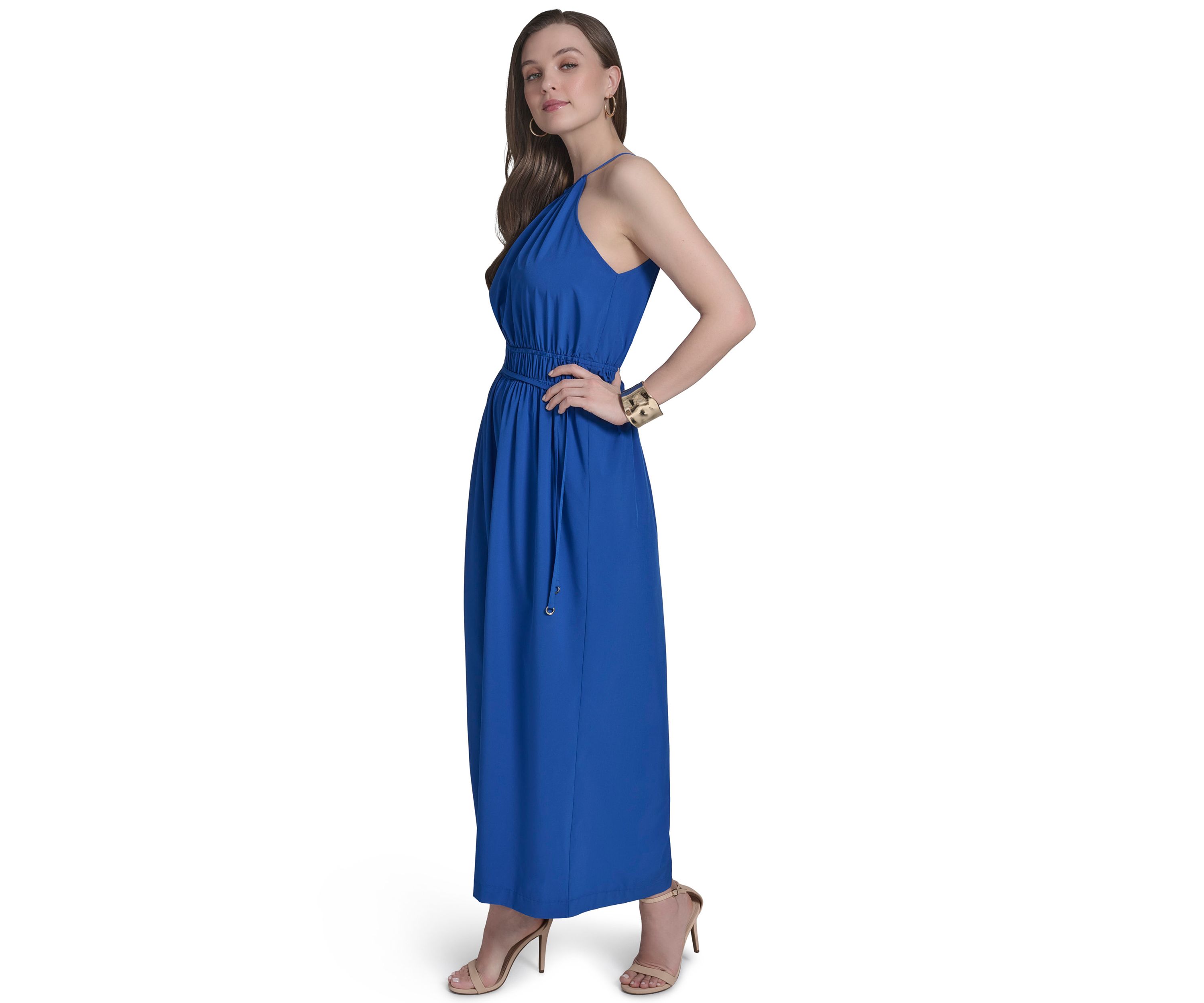 Womens Tie Back Halter Flare Jumpsuit