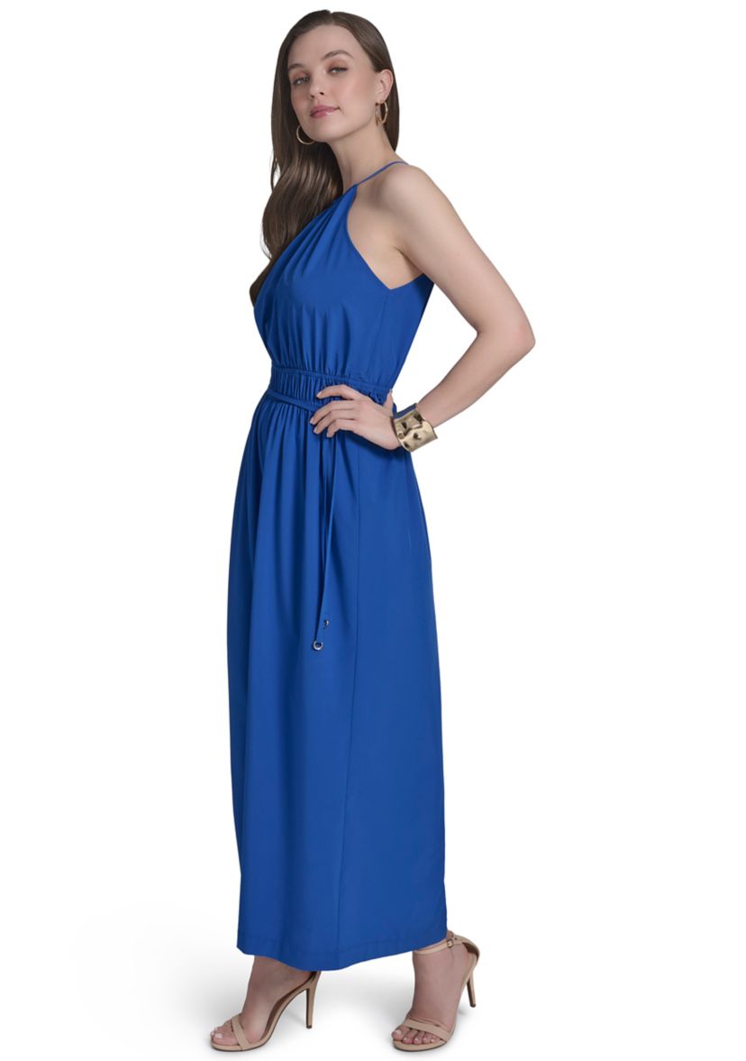 Womens Tie Back Halter Flare Jumpsuit