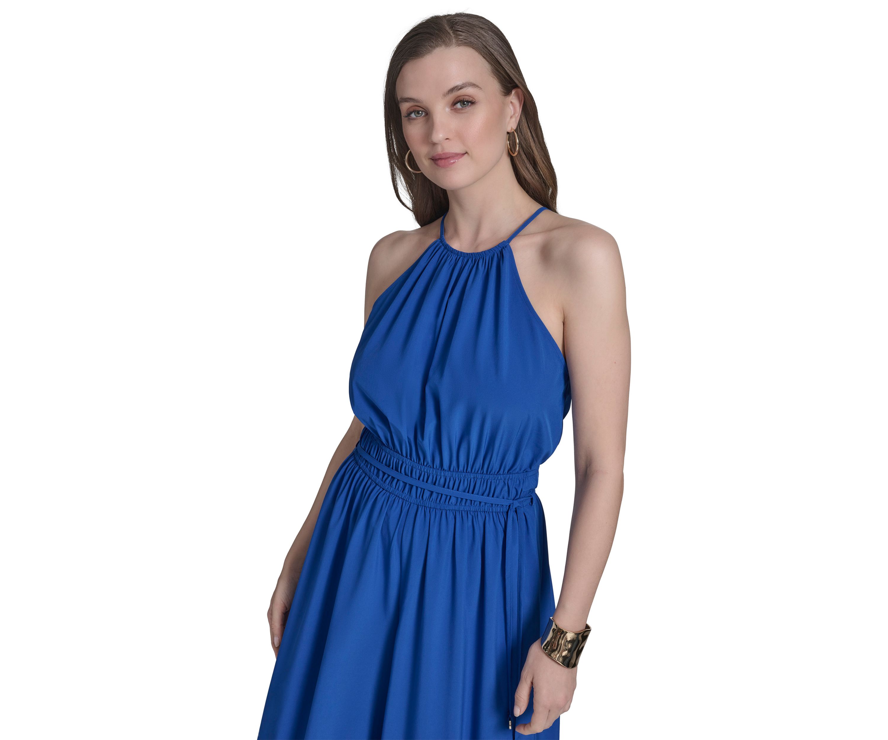 Womens Tie Back Halter Flare Jumpsuit
