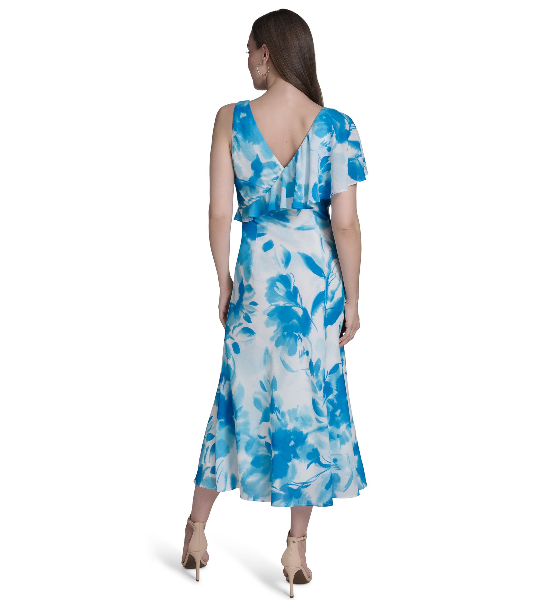 Womens One-Shoulder Ruffle Flare Dress 