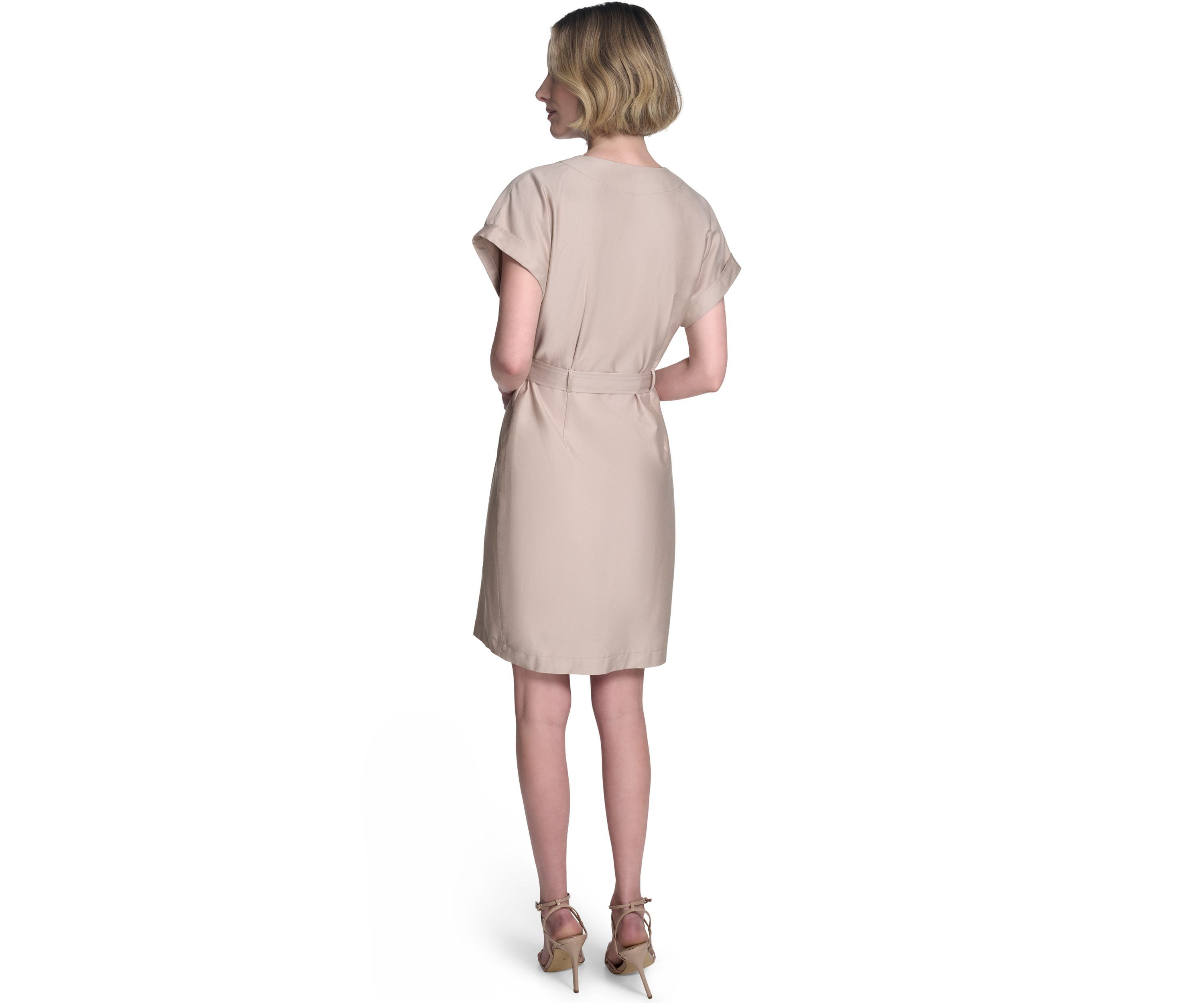Womens Short Sleeve V-Neck Solid Shirtdress