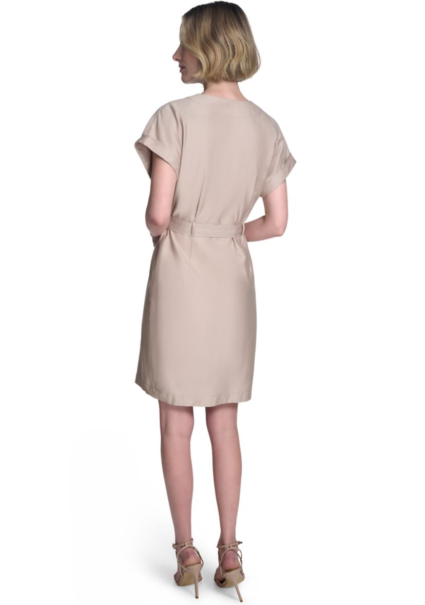 Womens Short Sleeve V-Neck Solid Shirtdress