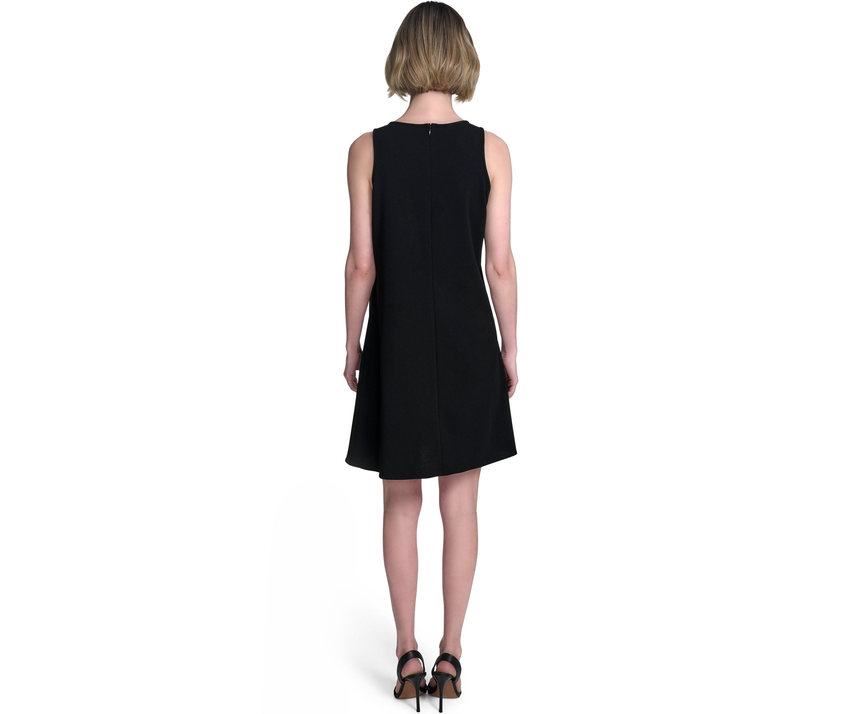 Womens Sleeveless Asymmetrical Neck Solid A-Line Dress