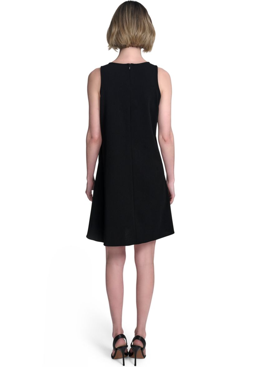 Womens Sleeveless Asymmetrical Neck Solid A-Line Dress