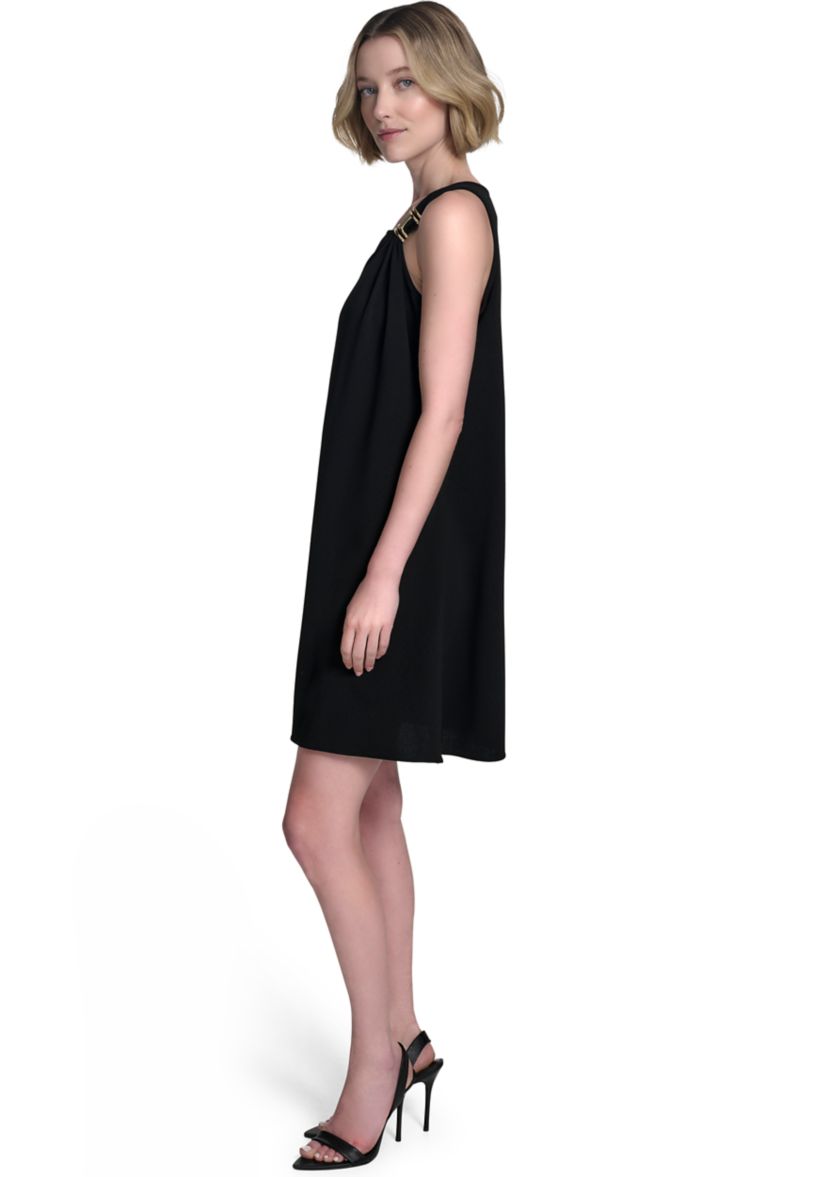 Womens Sleeveless Asymmetrical Neck Solid A-Line Dress