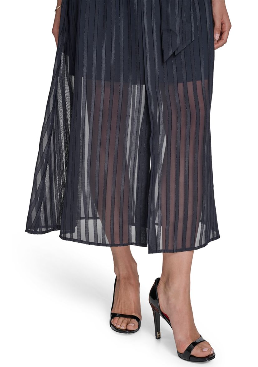 Womens 3/4 Sleeve Solid Belted Midi Dress