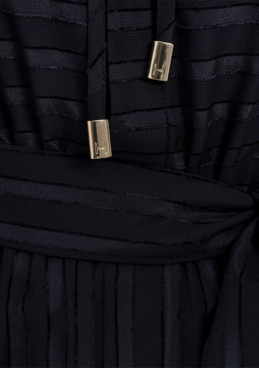 Womens 3/4 Sleeve Solid Belted Midi Dress