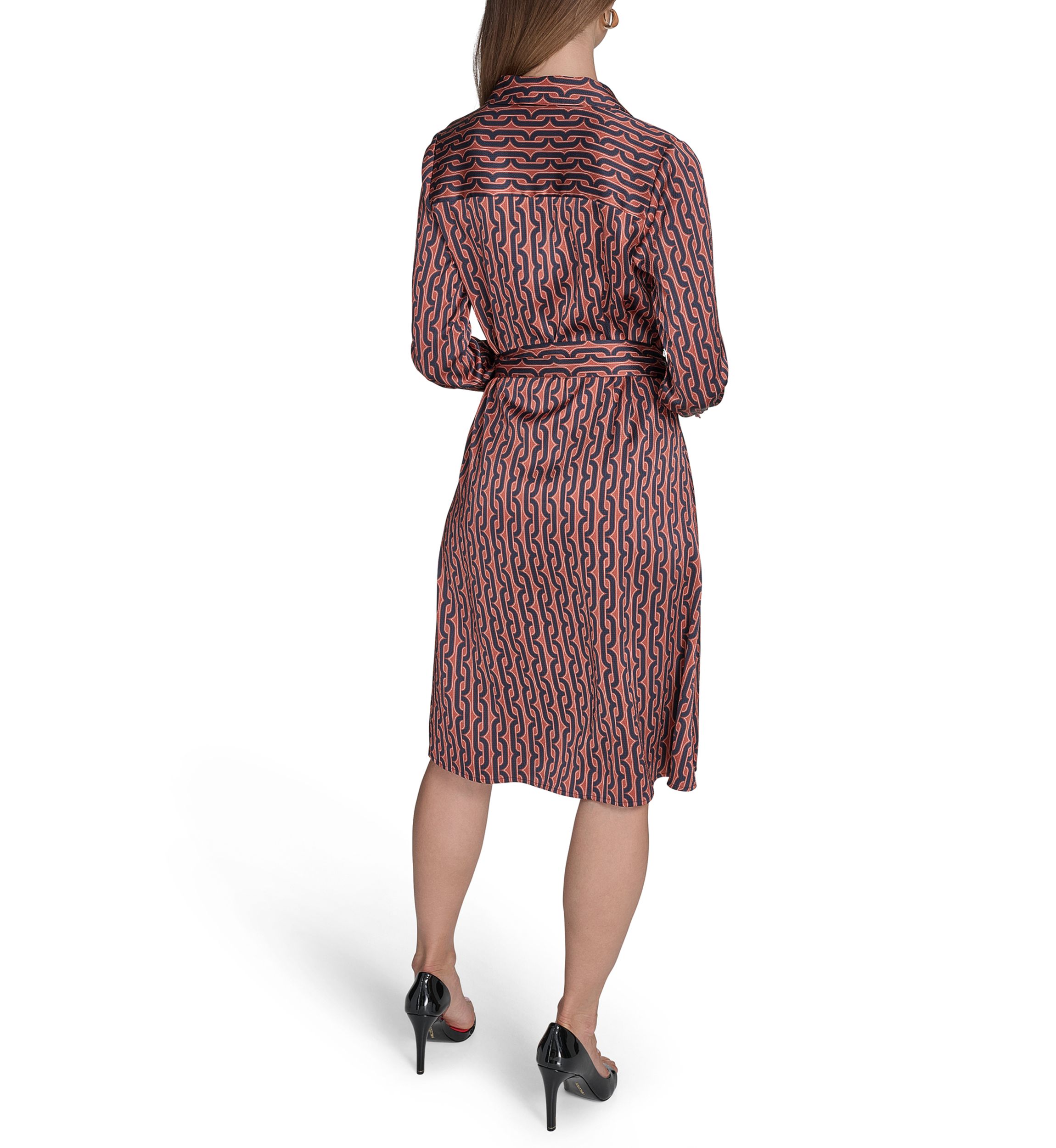 Womens Long Sleeve Collar Neck Printed Shirtdress