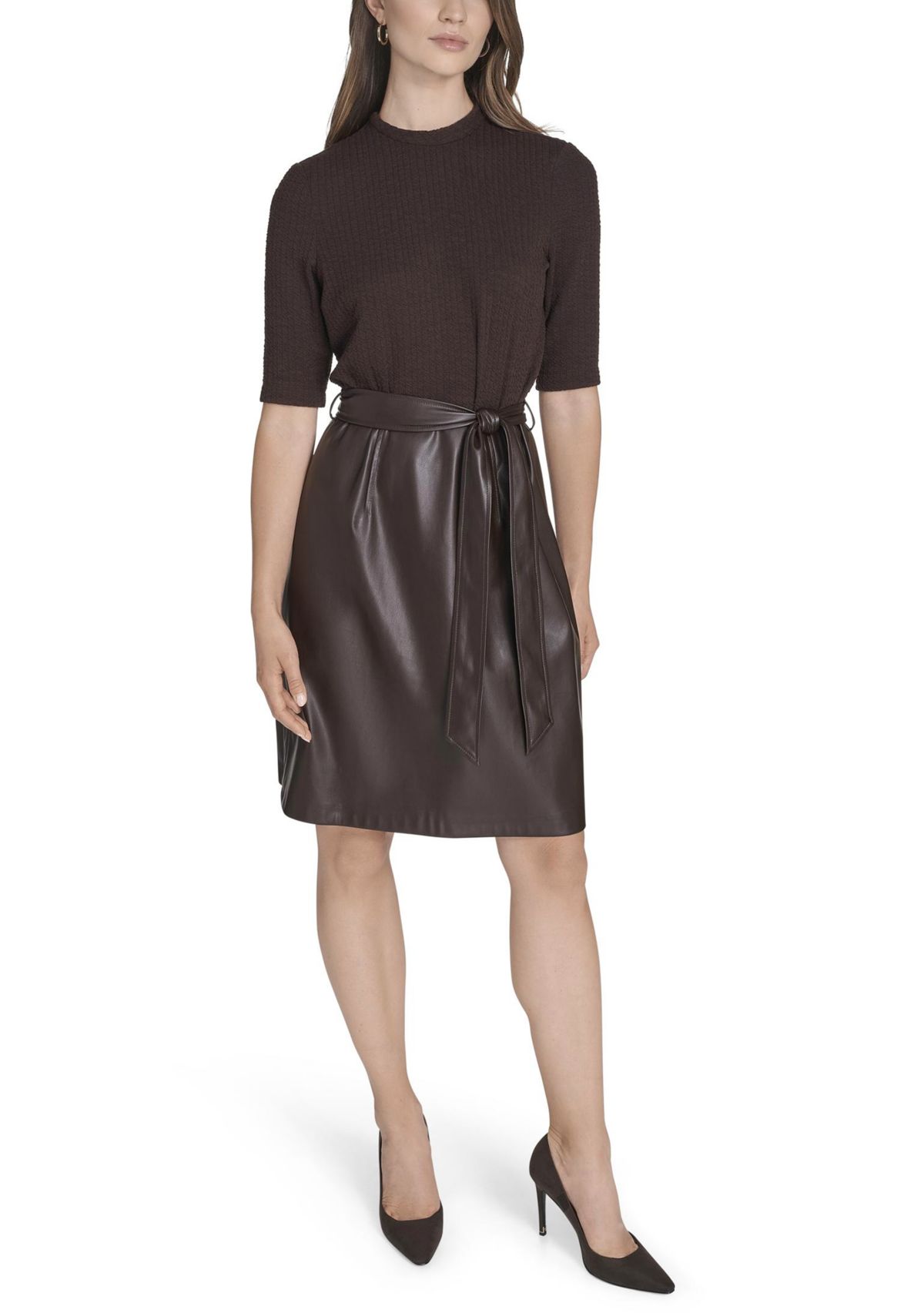 Womens Crinkle Rib Knit Dress