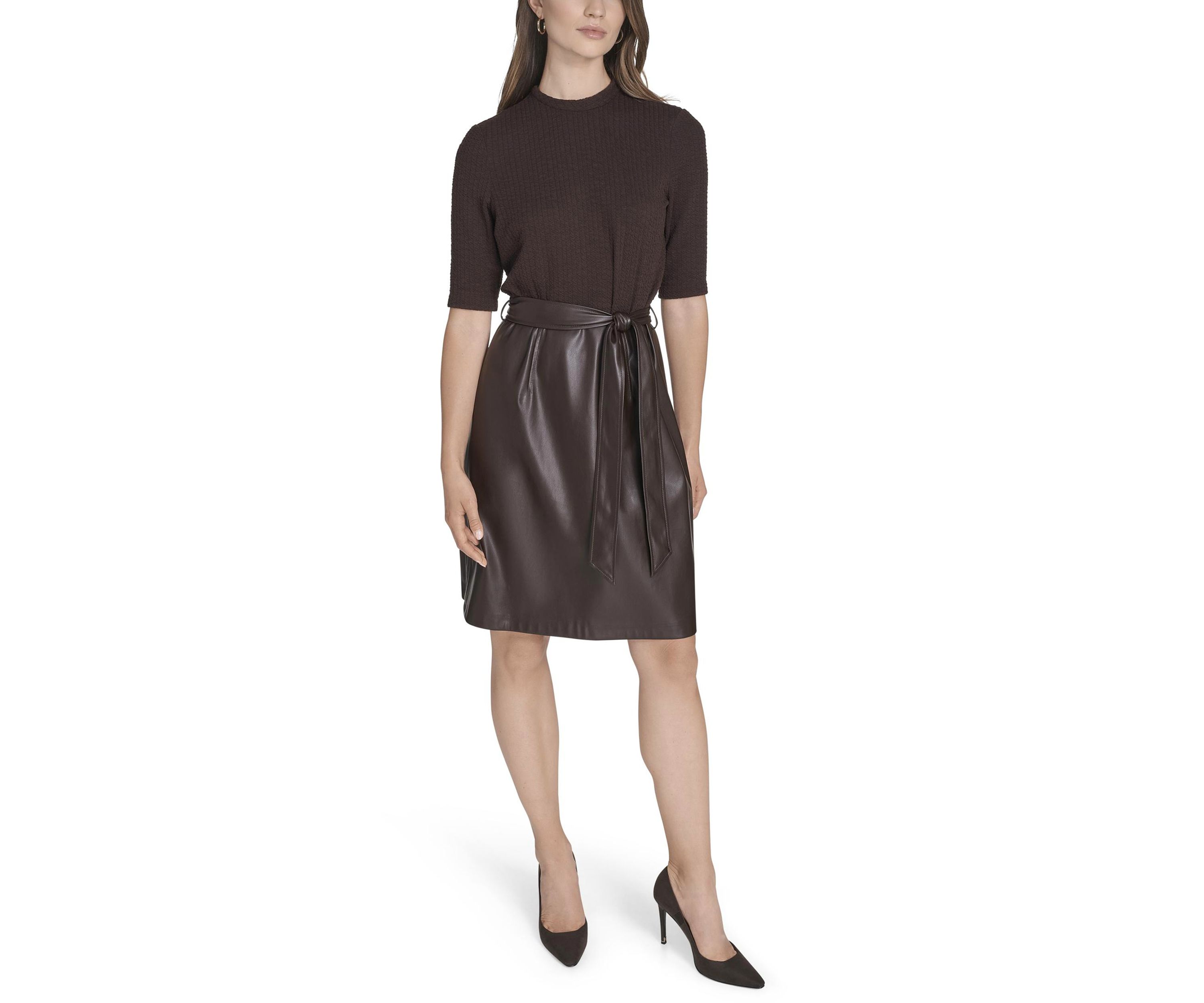 Womens Crinkle Rib Knit Dress