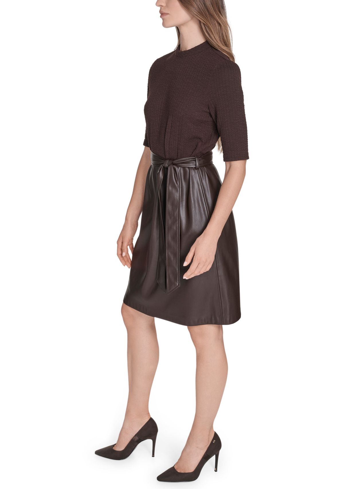 Womens Crinkle Rib Knit Dress