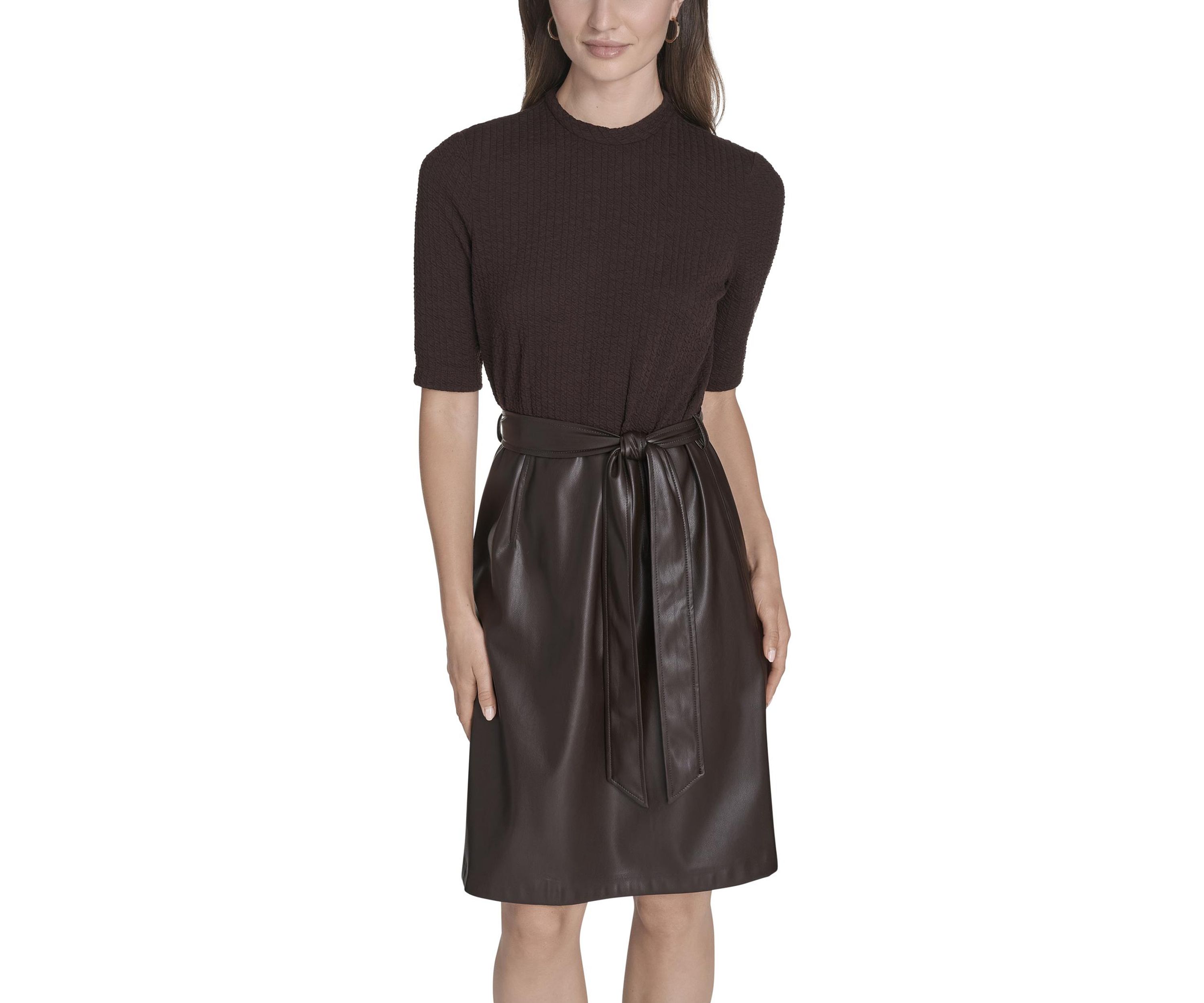 Womens Crinkle Rib Knit Dress