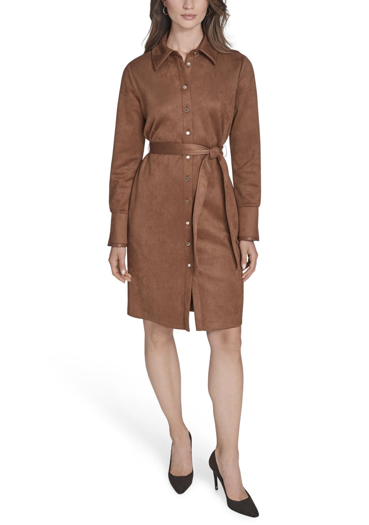Womens Scuba Suede Vegan Leather Shirtdress