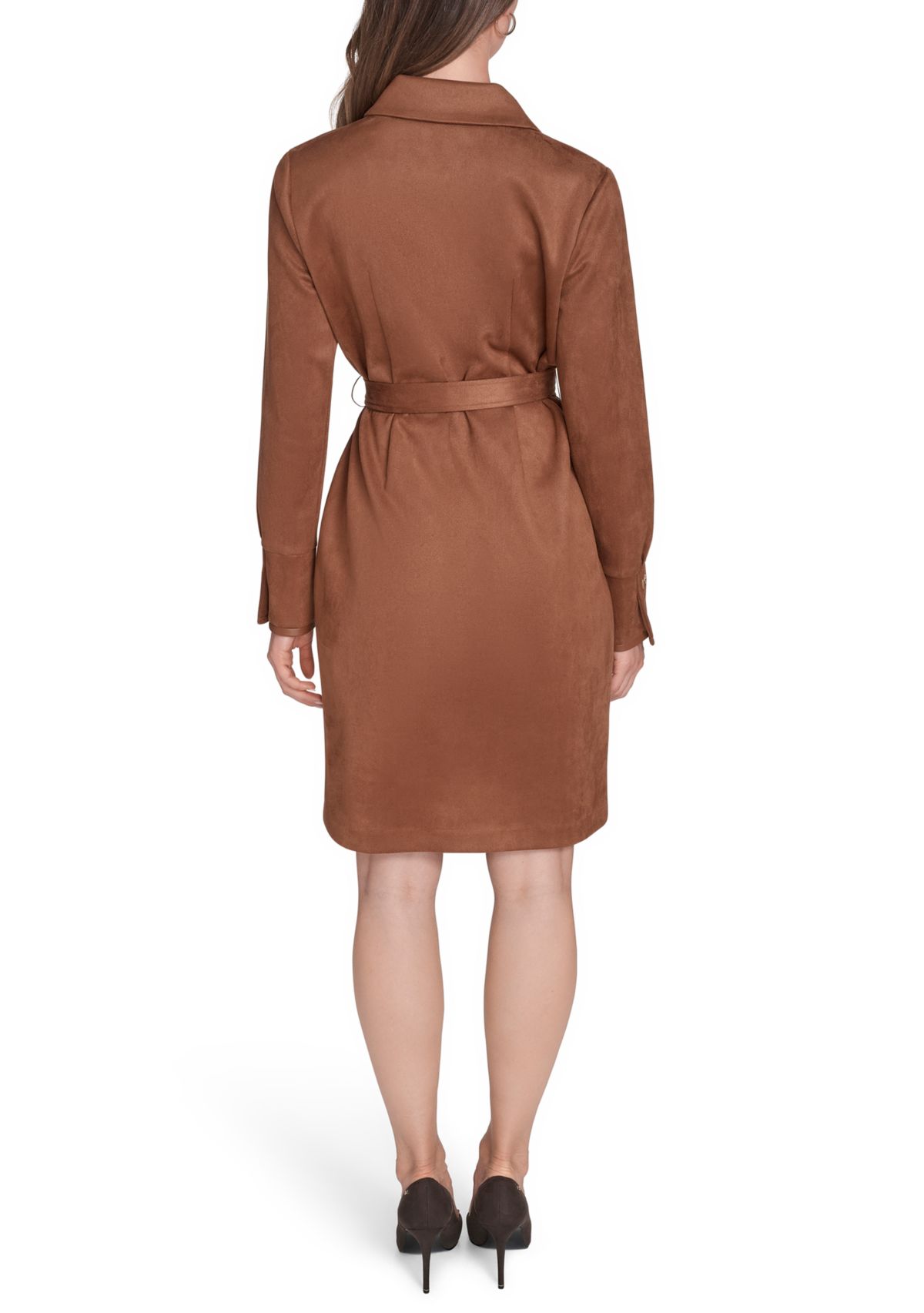 Womens Scuba Suede Vegan Leather Shirtdress