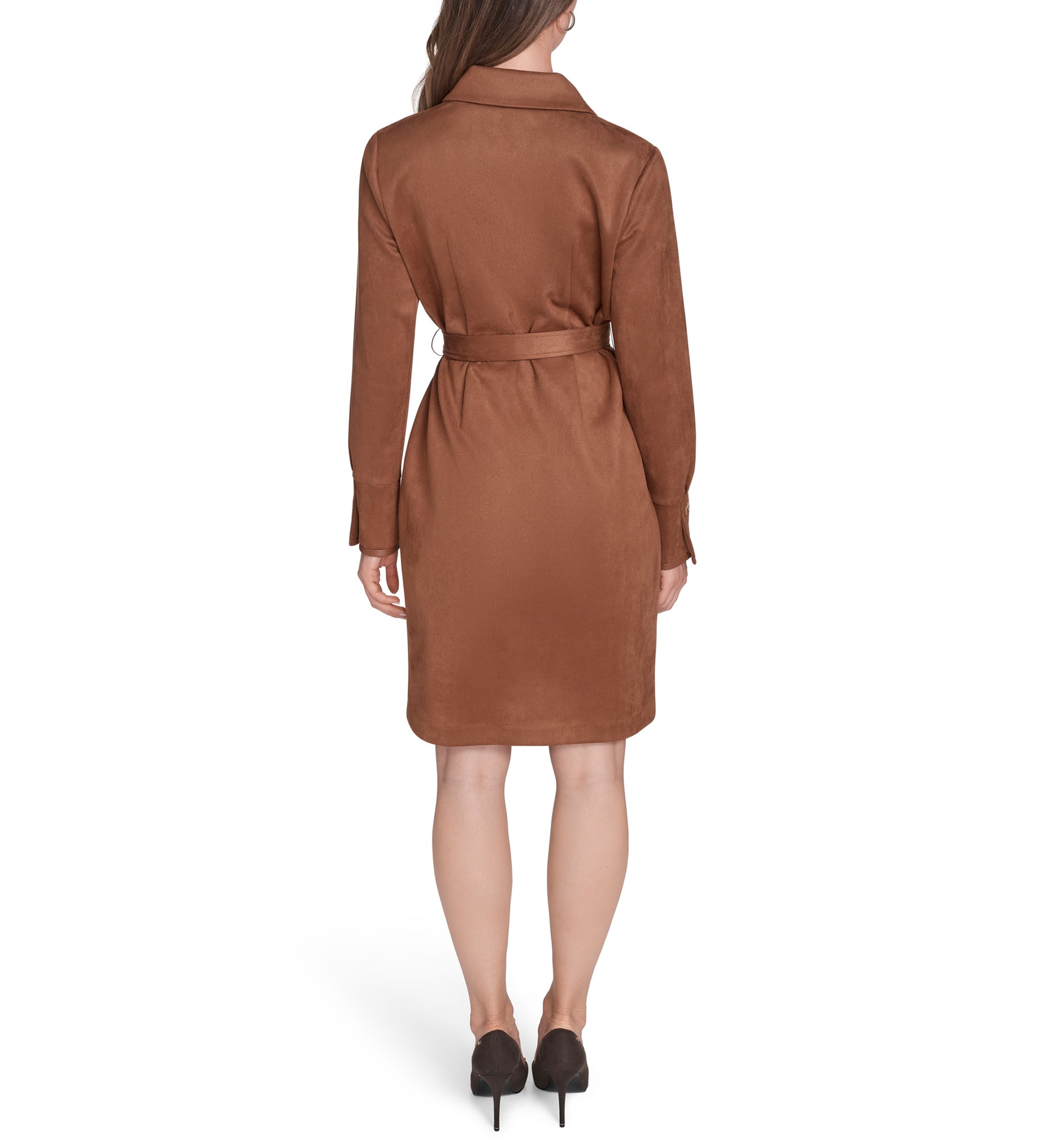 Womens Scuba Suede Vegan Leather Shirtdress
