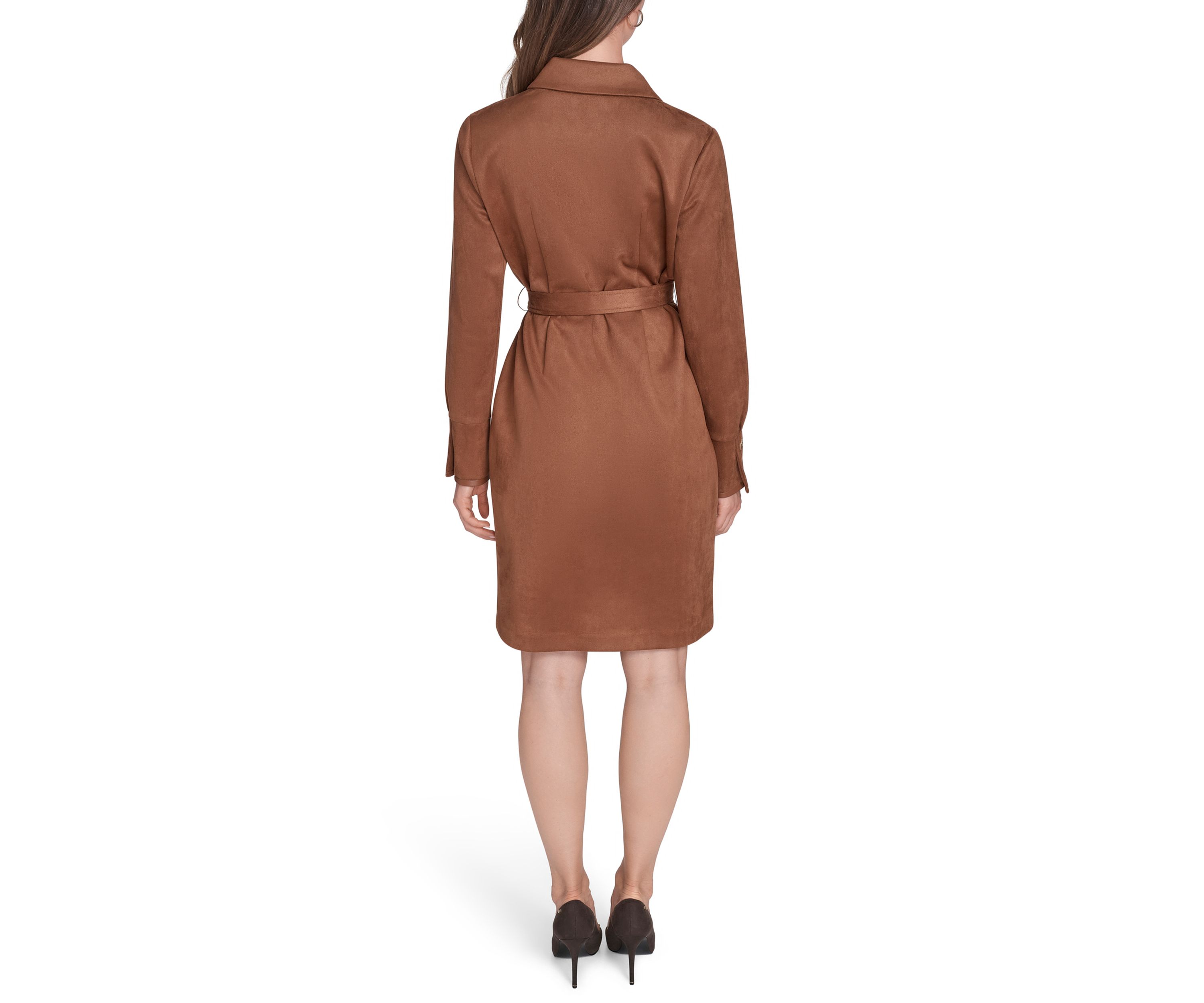Womens Scuba Suede Vegan Leather Shirtdress