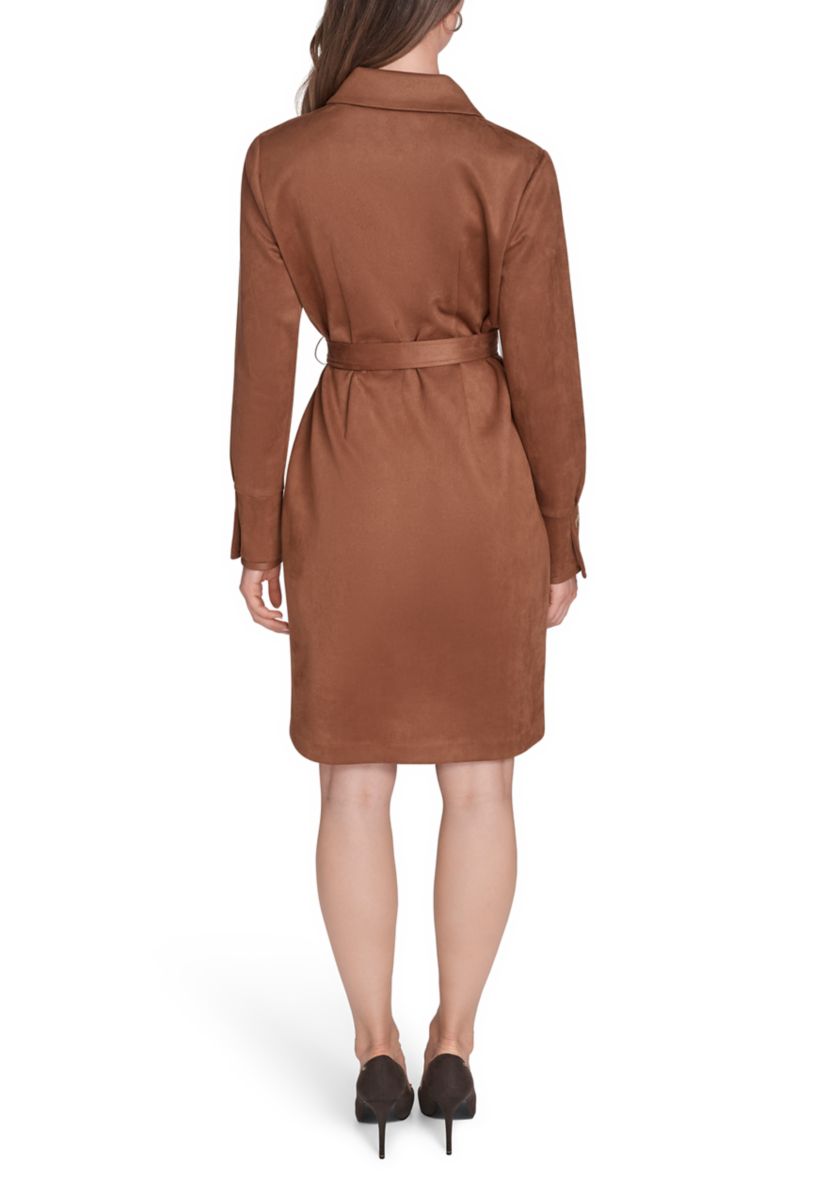 Womens Scuba Suede Vegan Leather Shirtdress