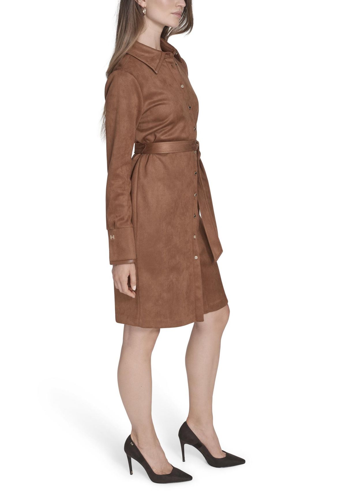 Womens Scuba Suede Vegan Leather Shirtdress