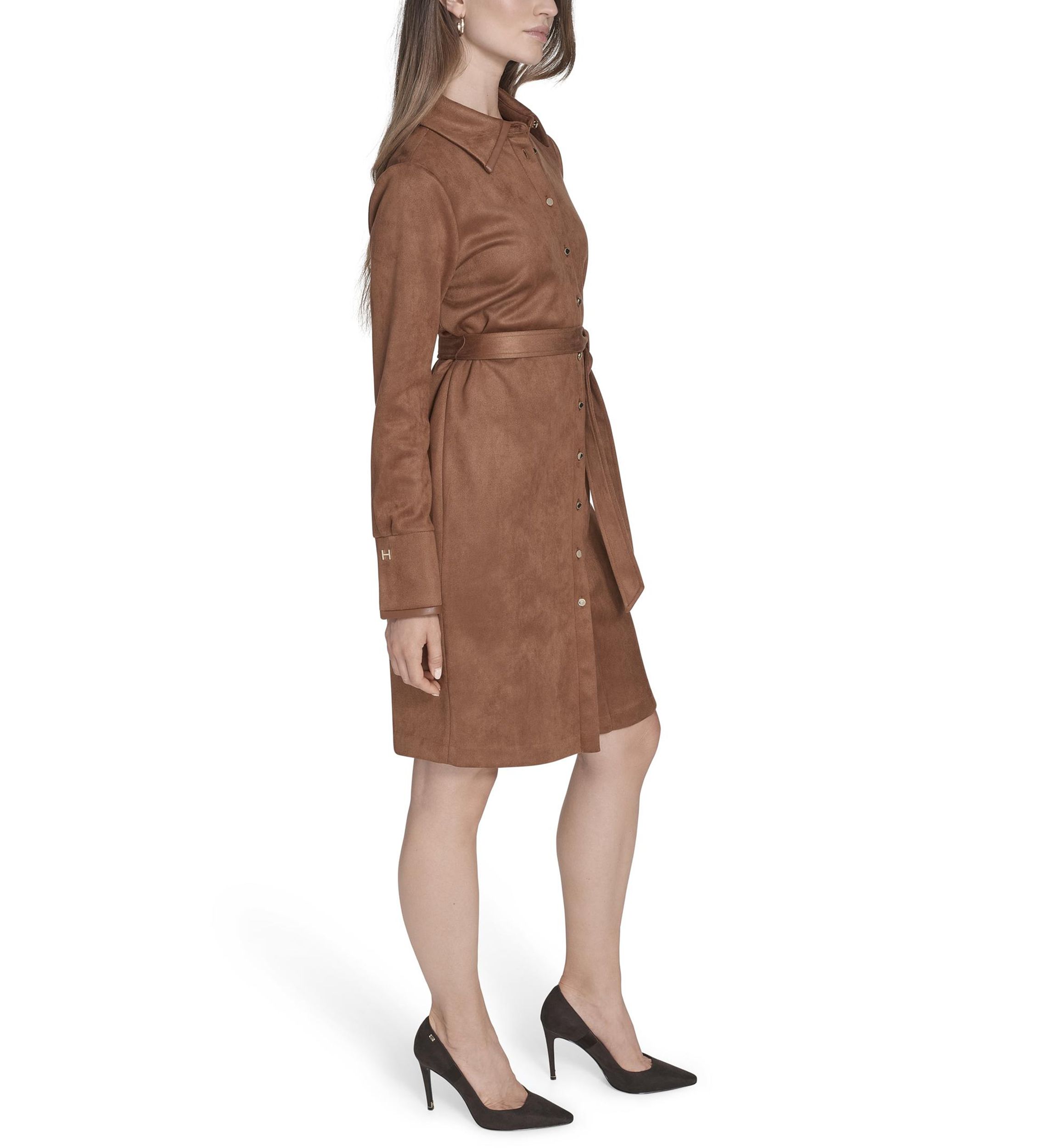 Womens Scuba Suede Vegan Leather Shirtdress
