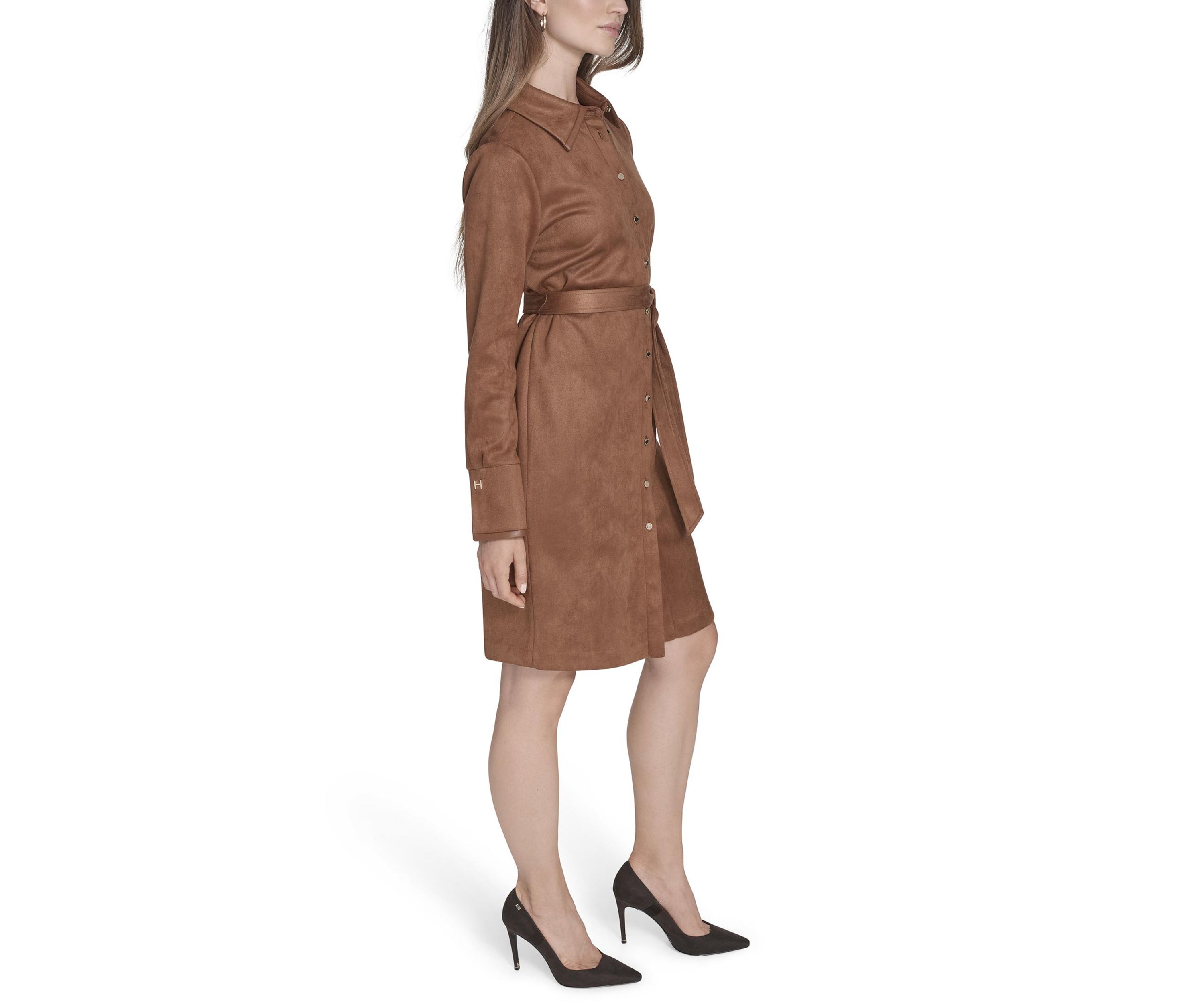 Womens Scuba Suede Vegan Leather Shirtdress