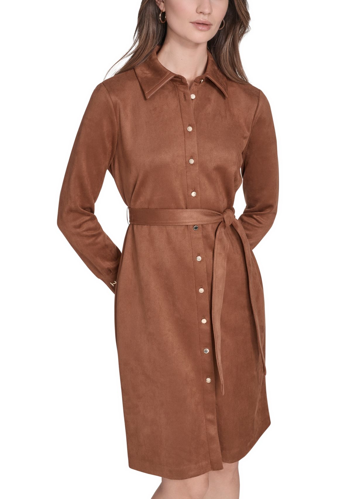 Womens Scuba Suede Vegan Leather Shirtdress