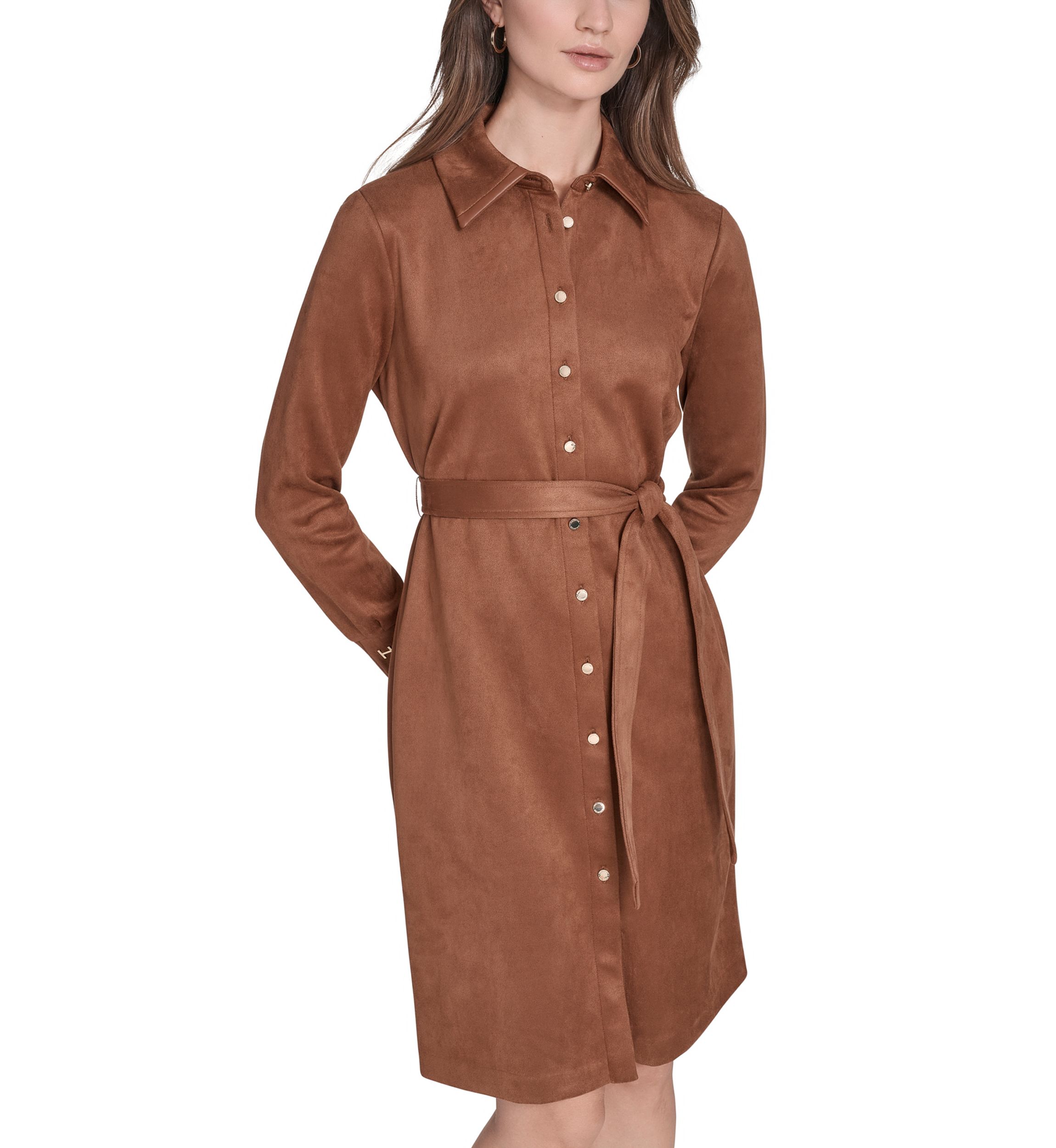 Womens Scuba Suede Vegan Leather Shirtdress